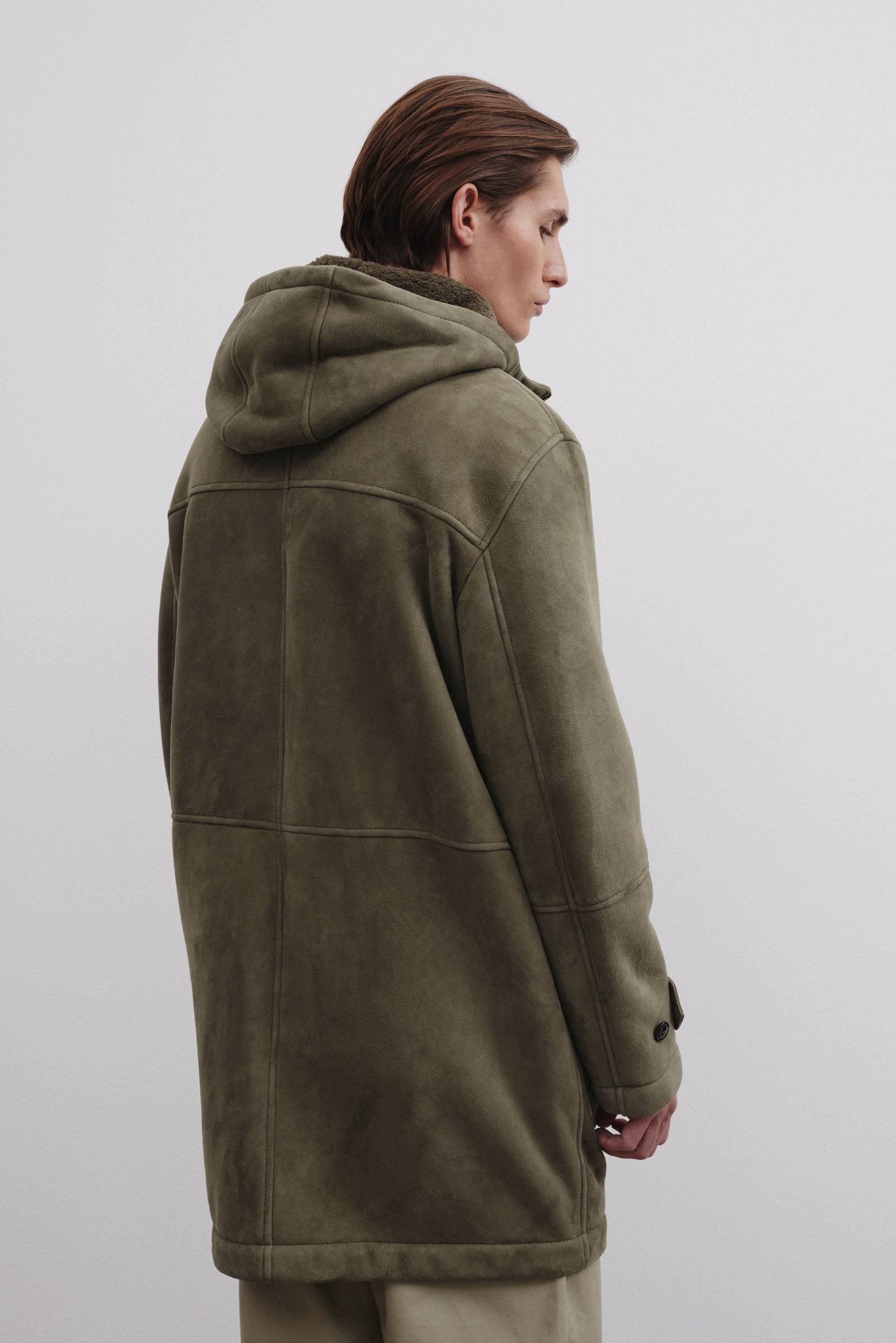 Parka Fireman in montone suede. Verde - Fatigue green
