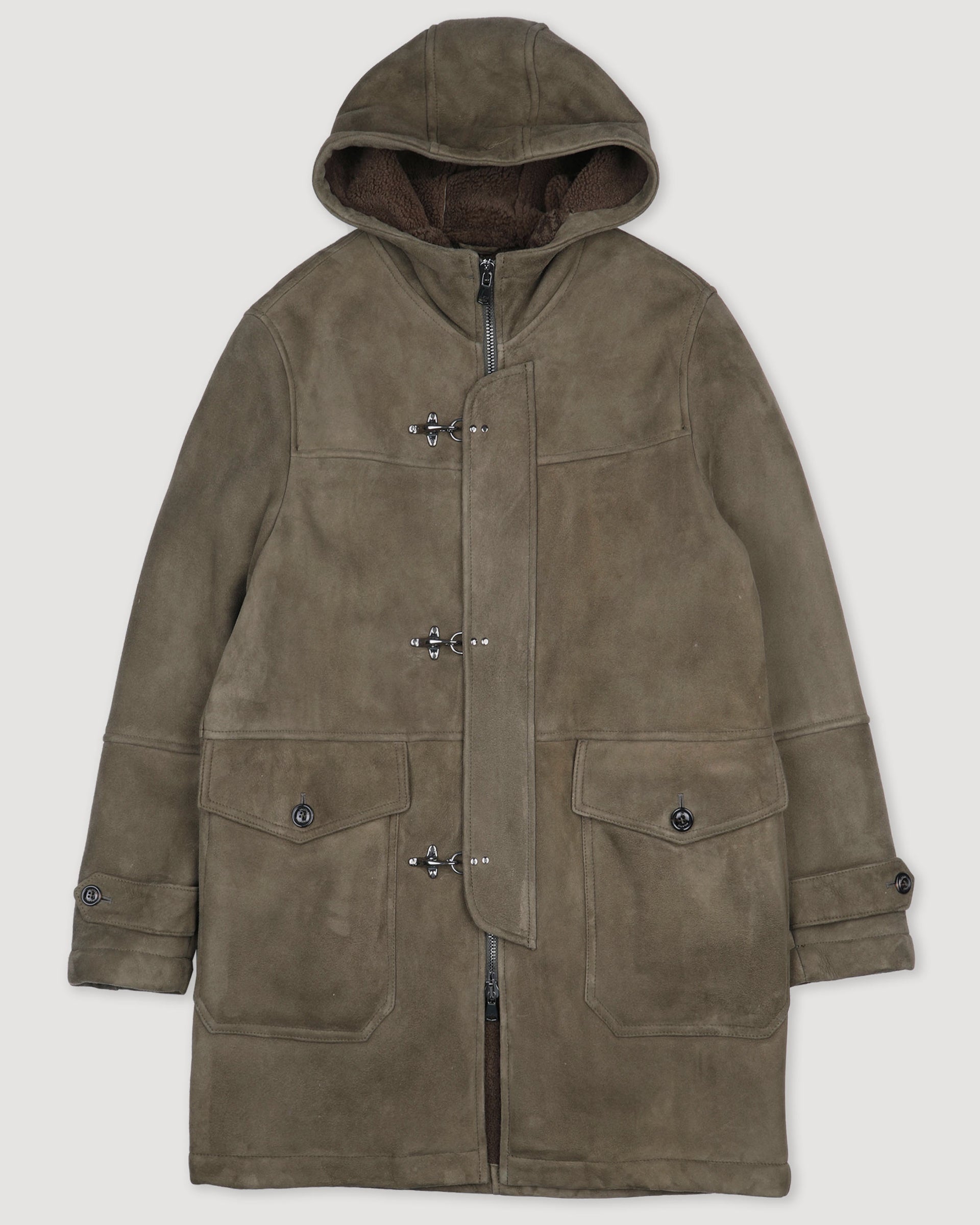 Parka Fireman in montone suede. Verde - Fatigue green