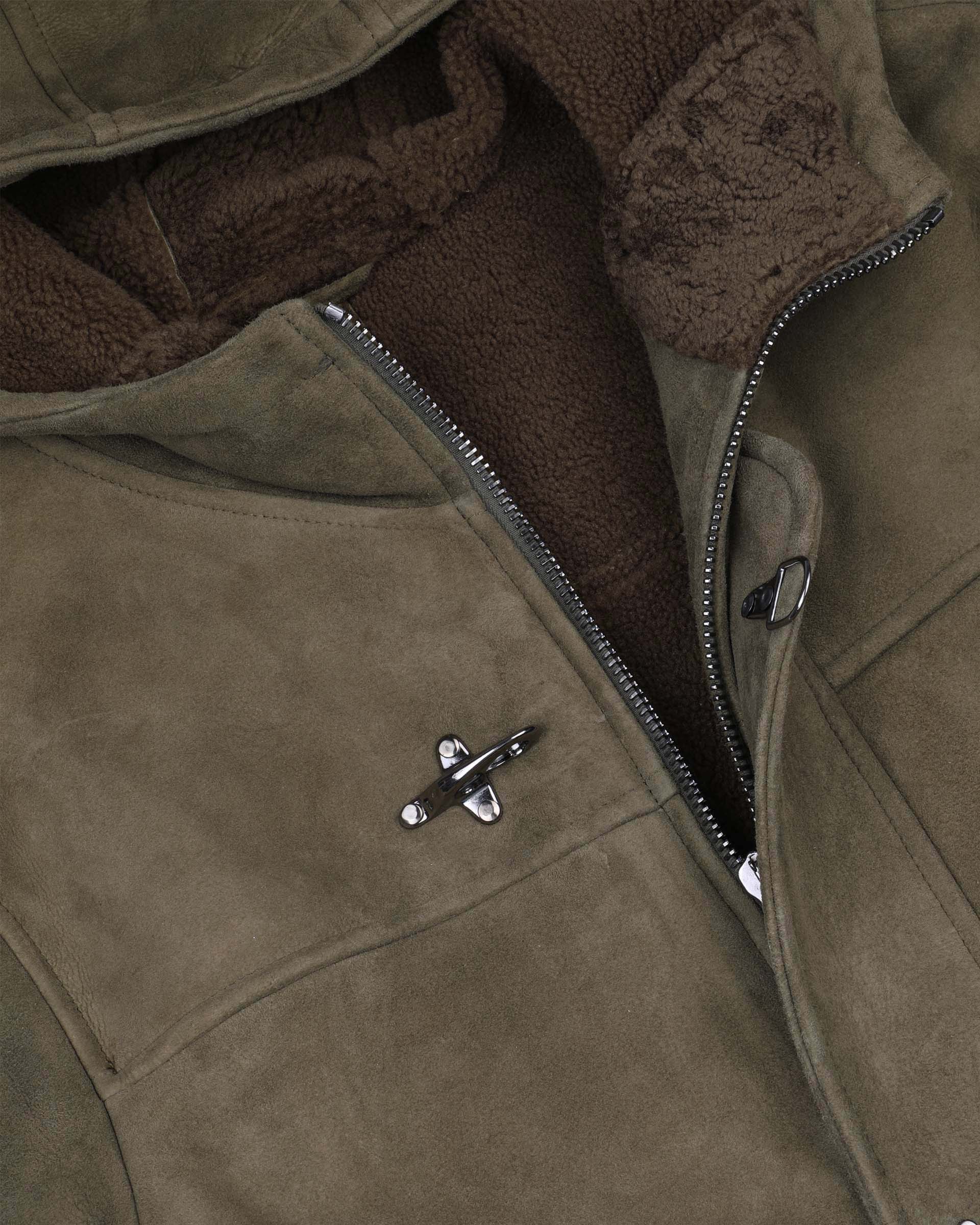 Parka Fireman in montone suede. Verde - Fatigue green