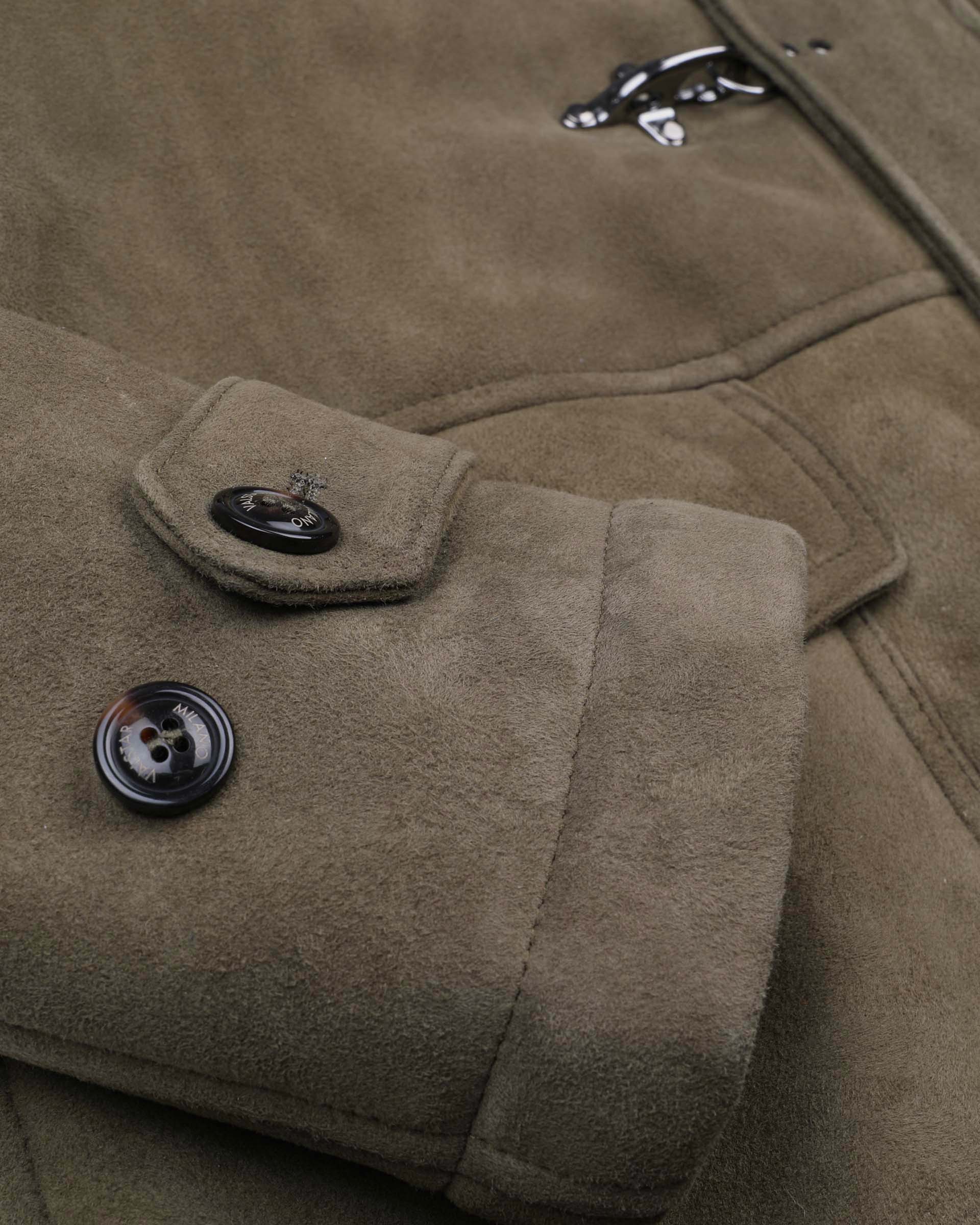 Parka Fireman in montone suede. Verde - Fatigue green