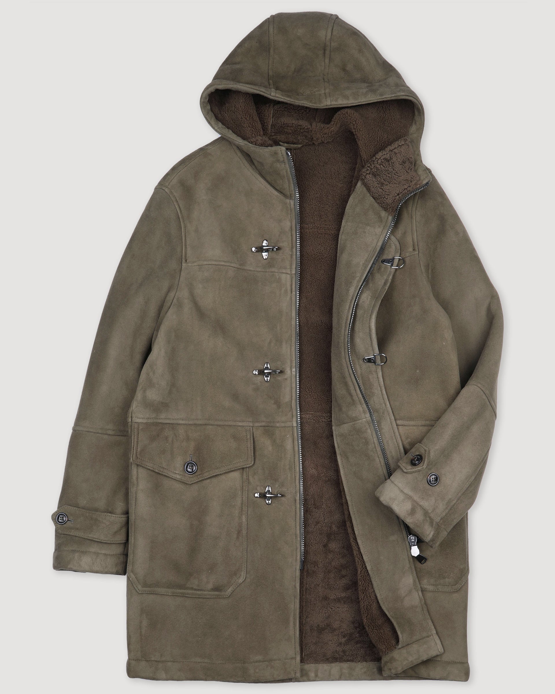 Parka Fireman in montone suede. Verde - Fatigue green