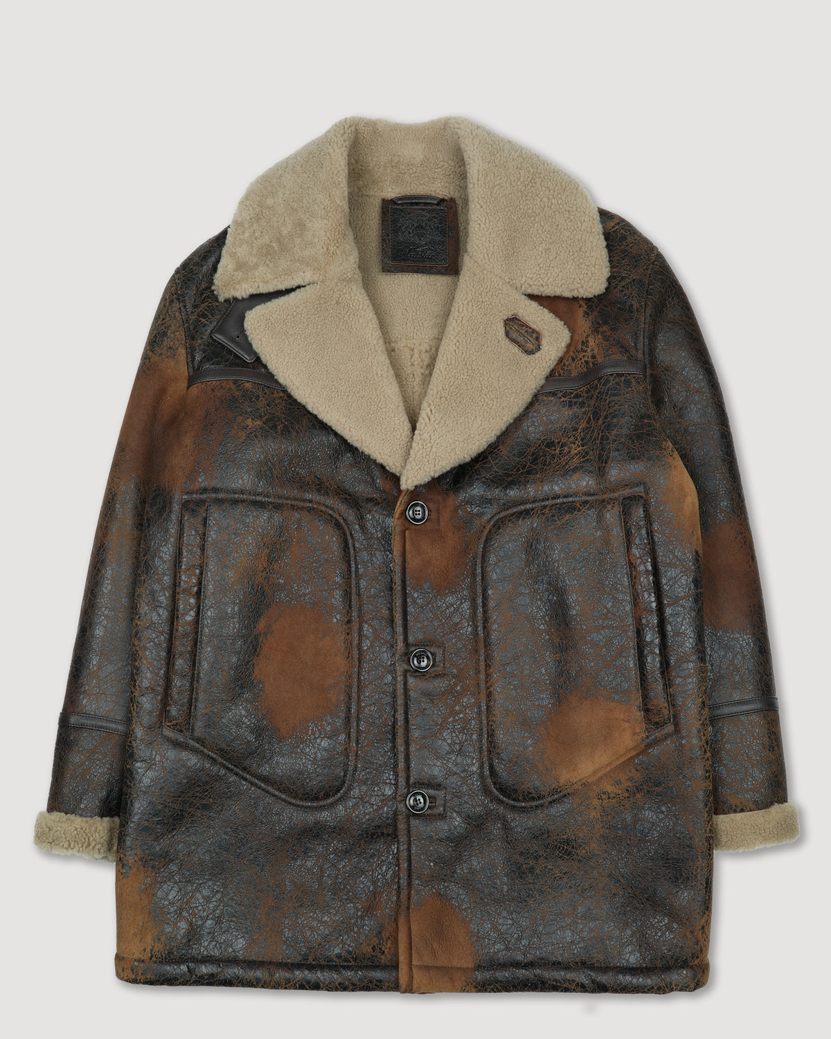 Giaccone Burton in montone nappatto con trattamento crackle. Marrone - Testa di moro/Camel