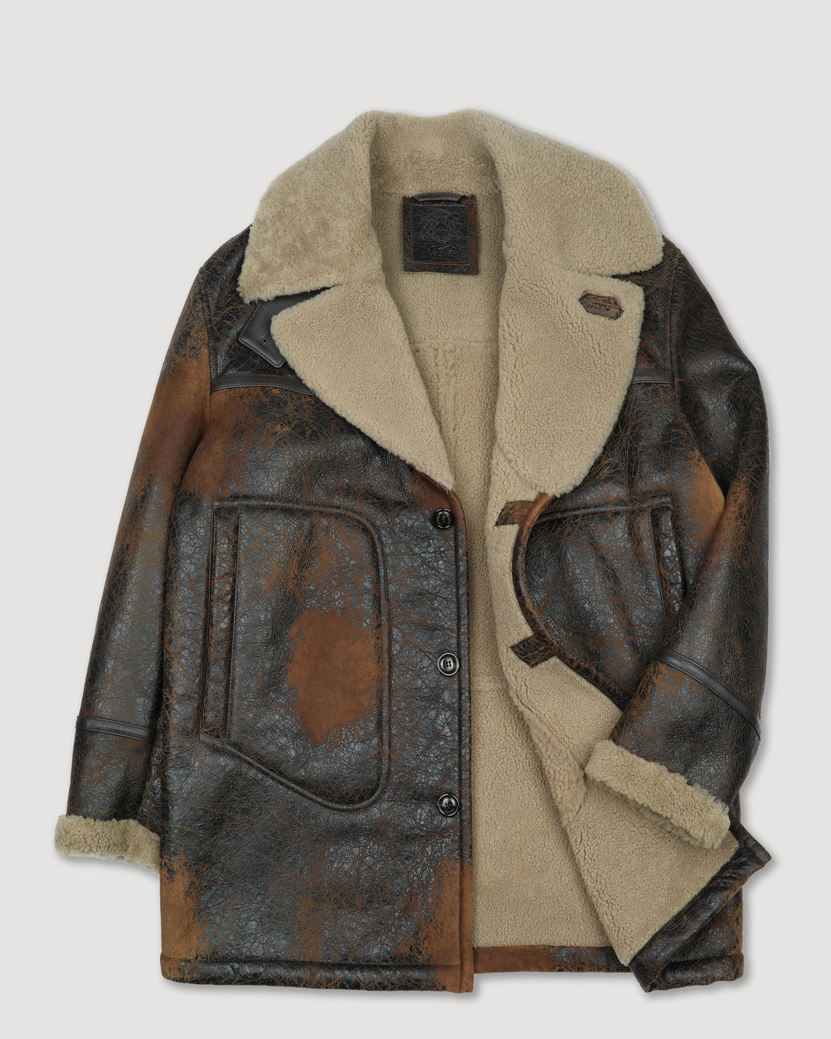 Giaccone Burton in montone nappatto con trattamento crackle. Marrone - Testa di moro/Camel