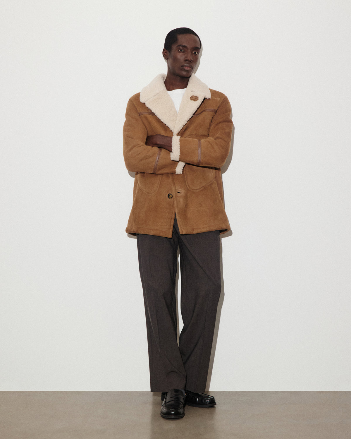 Giaccone Burton in montone suede. Marrone - Sandal/Naturale