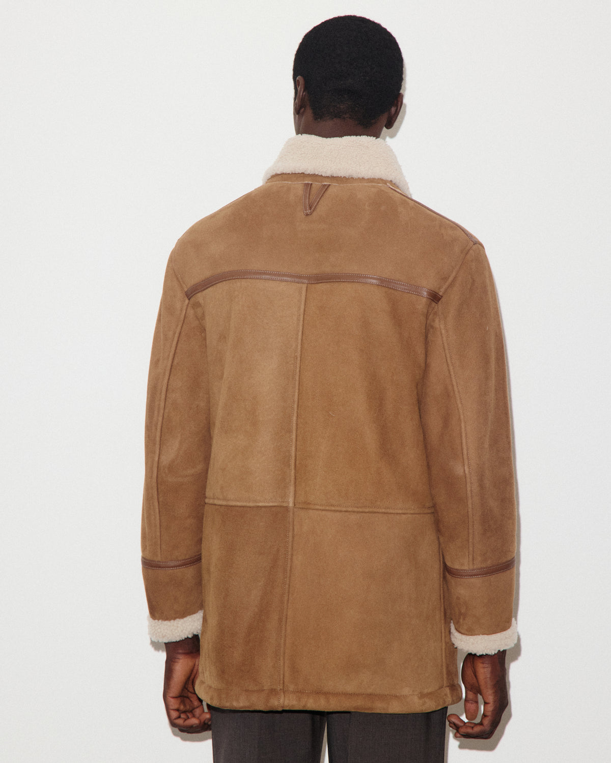 Giaccone Burton in montone suede. Marrone - Sandal/Naturale
