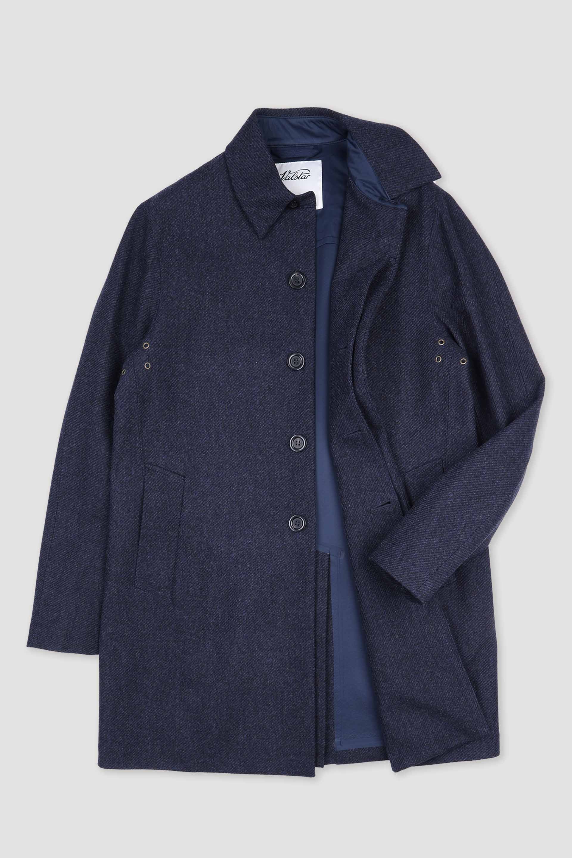 Trench in pura lana, storm system - Navy blue