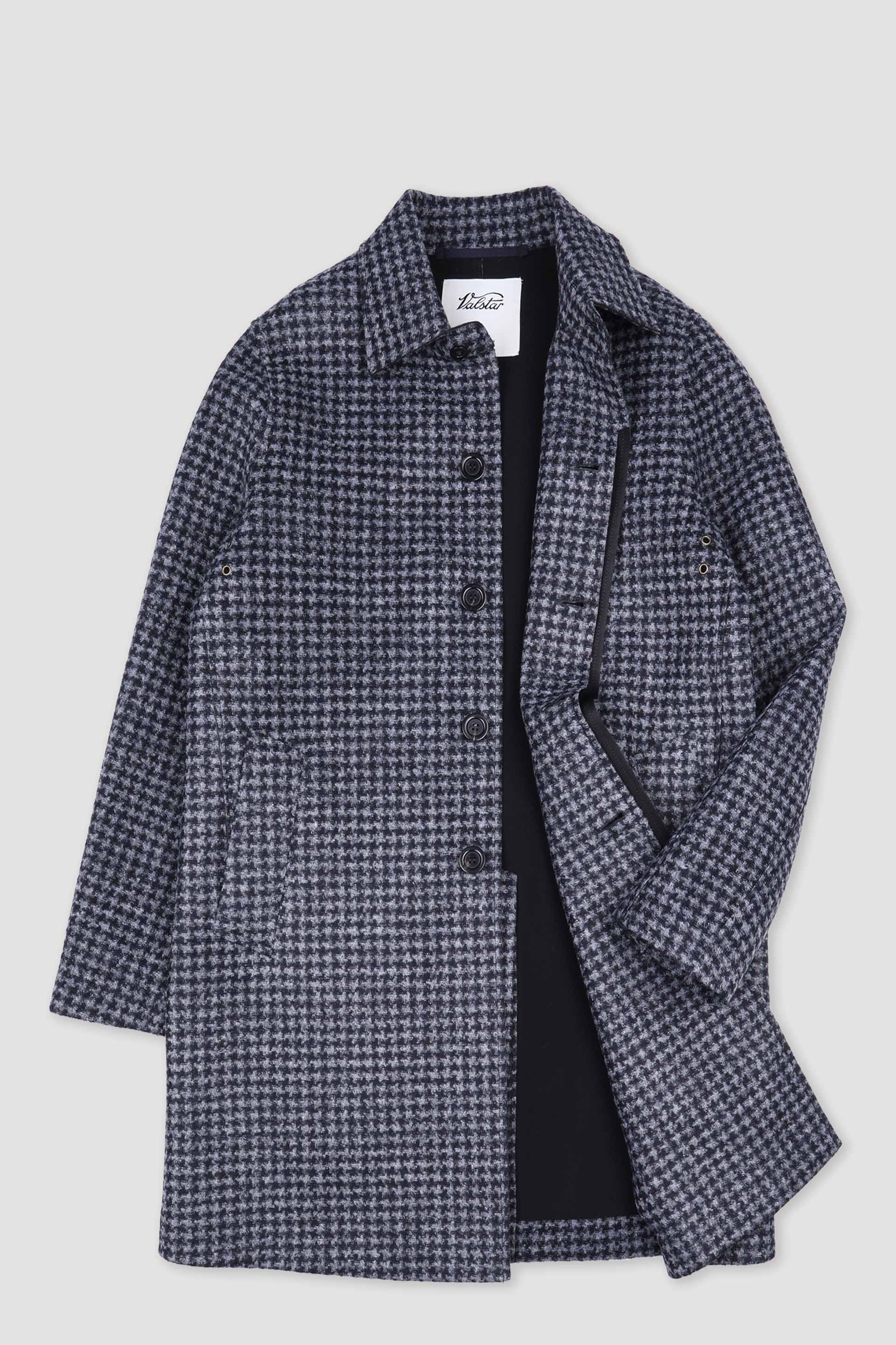 Trench in jersey tecnico, fantasia pied poule. Bicolore - Navy blue/Grigio