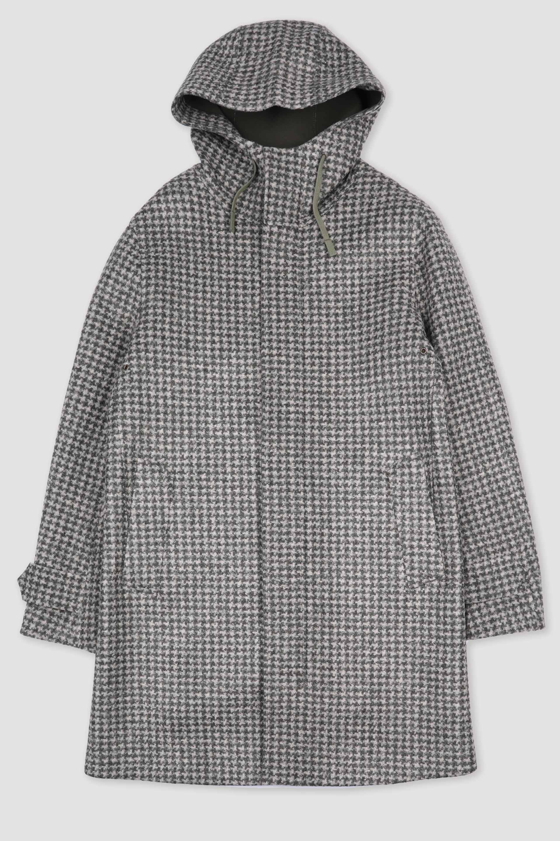 Parka con cappuccio in jersey tecnico, fantasia pied poule. Bicolore - Ecrù/Arbusto