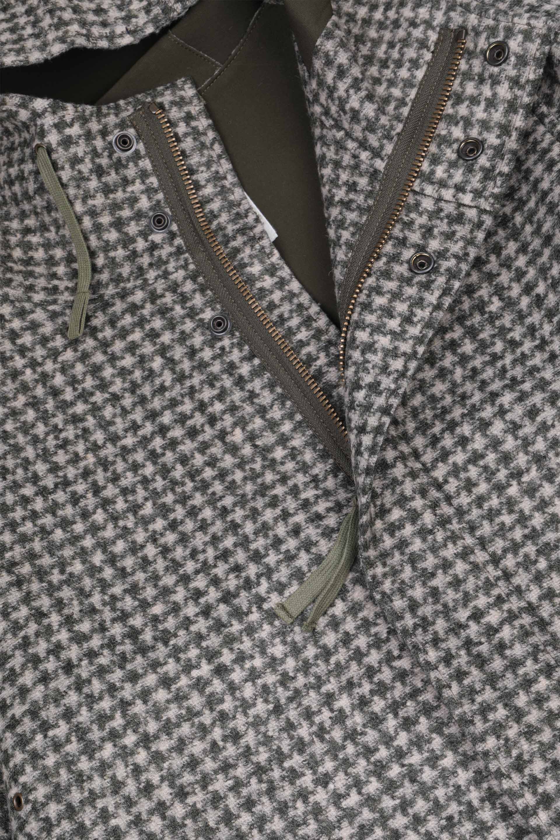 Parka con cappuccio in jersey tecnico, fantasia pied poule. Bicolore - Ecrù/Arbusto