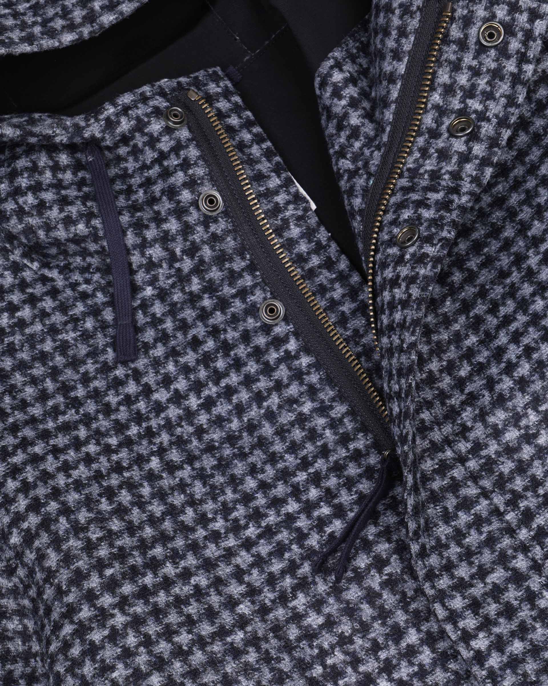 Parka con cappuccio in jersey tecnico, fantasia pied poule. Bicolore - Navy blue/Grigio