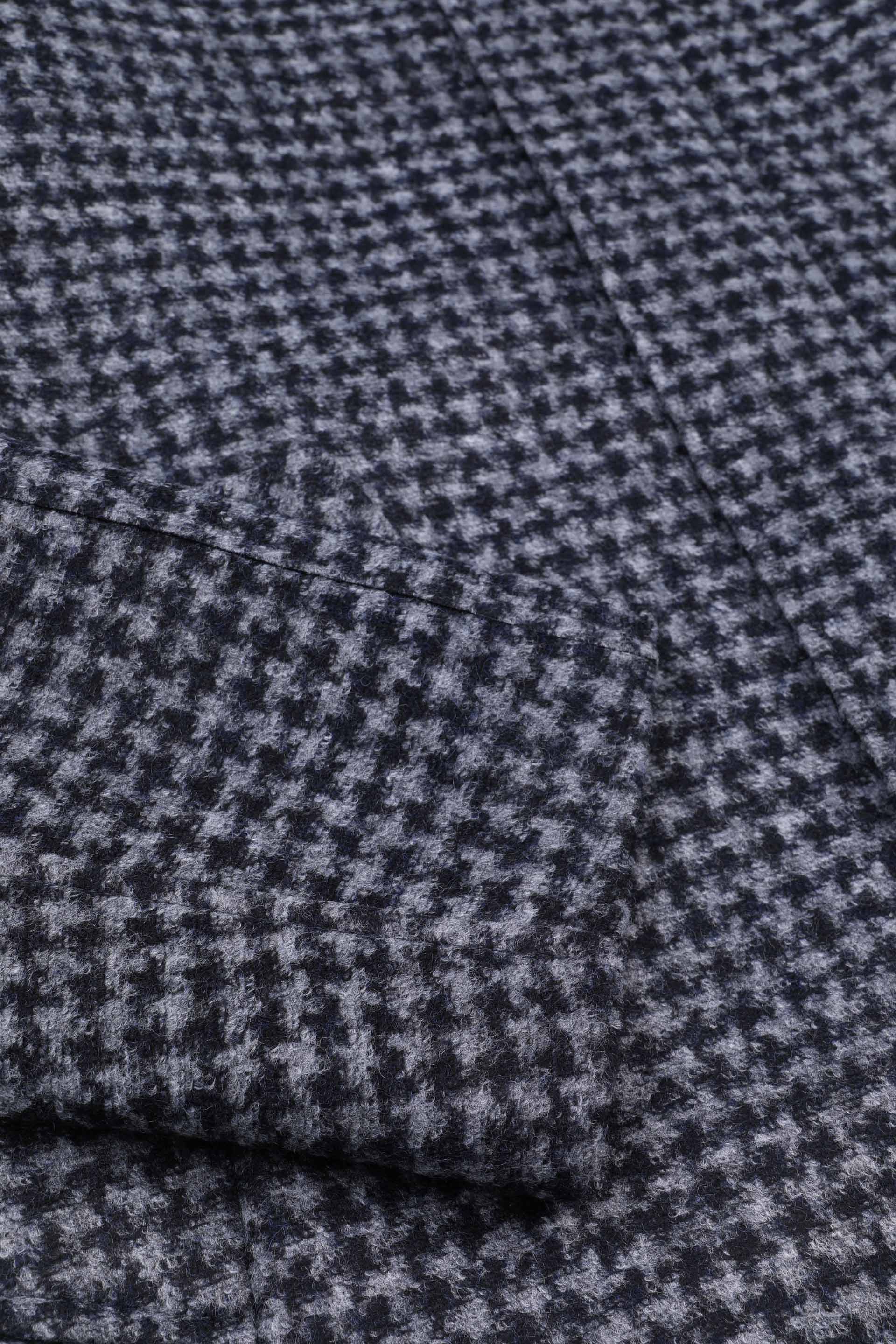 Parka con cappuccio in jersey tecnico, fantasia pied poule. Bicolore - Navy blue/Grigio