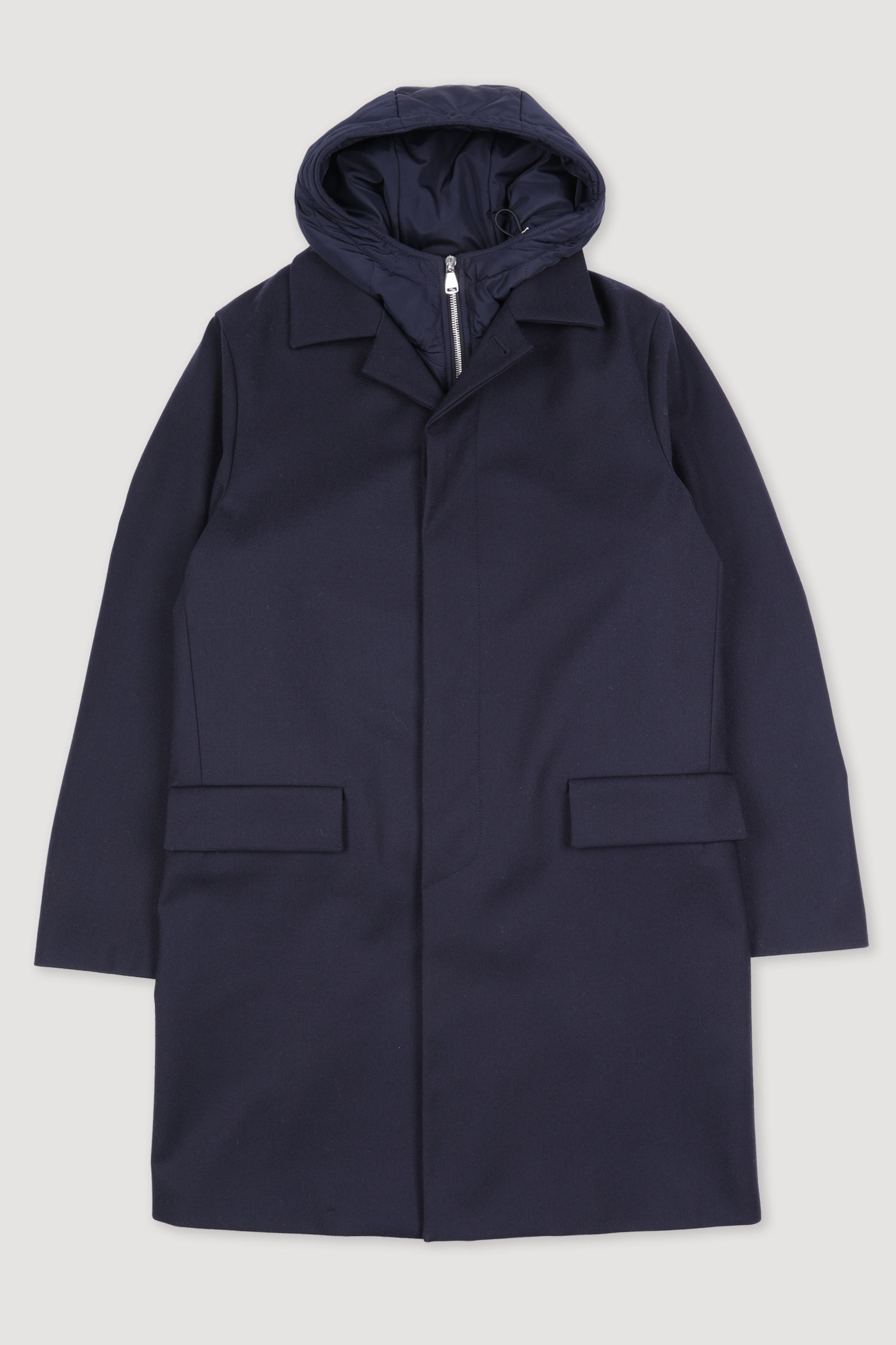 TRENCH IIN FLANELLA DI LANA 3 LAYER , GILET TRAPUNTATO STACCABILE - Navy blue