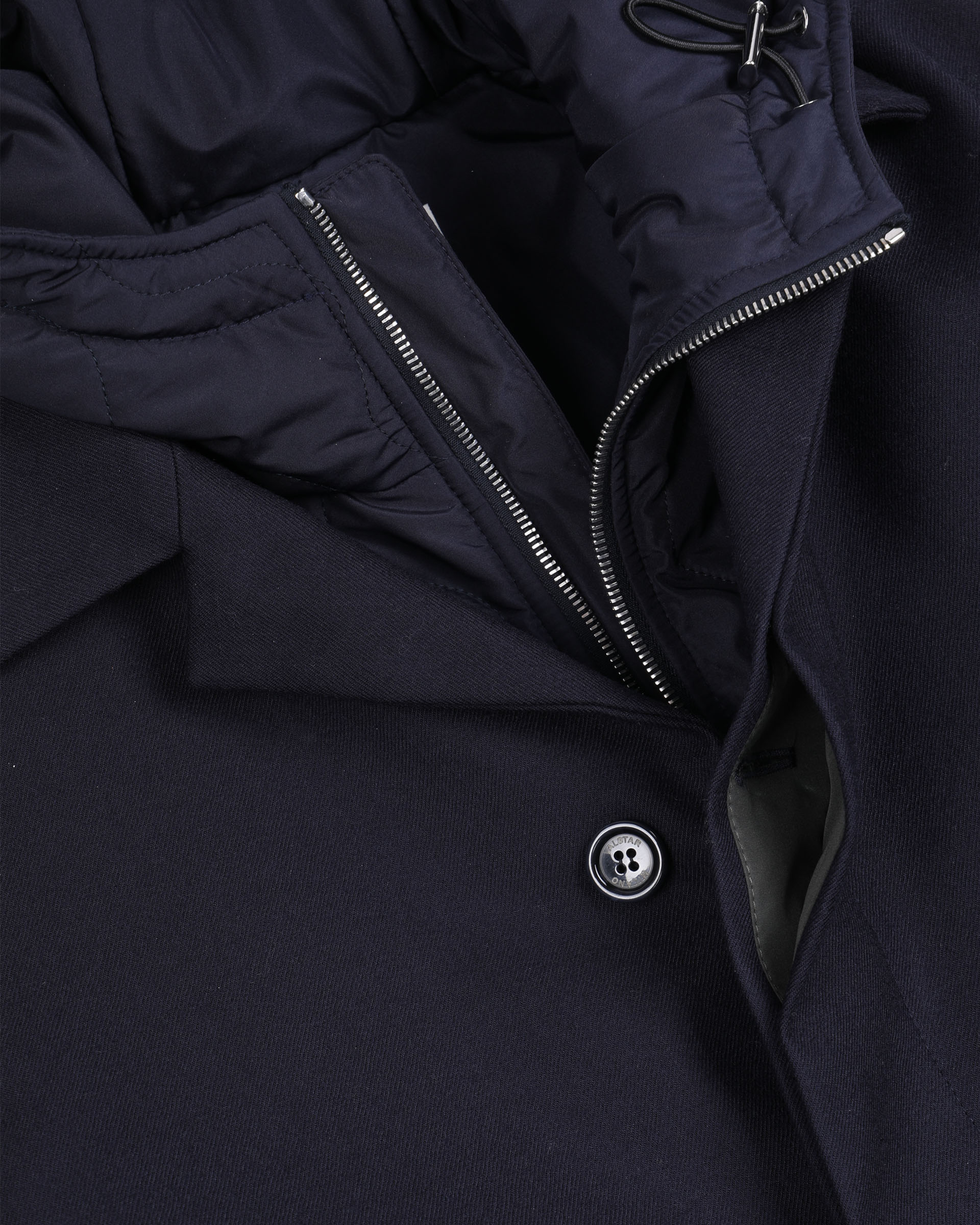 Trench in flanella di lana water repellent, con gilet interno trapuntato staccabile. Blu - Navy blue