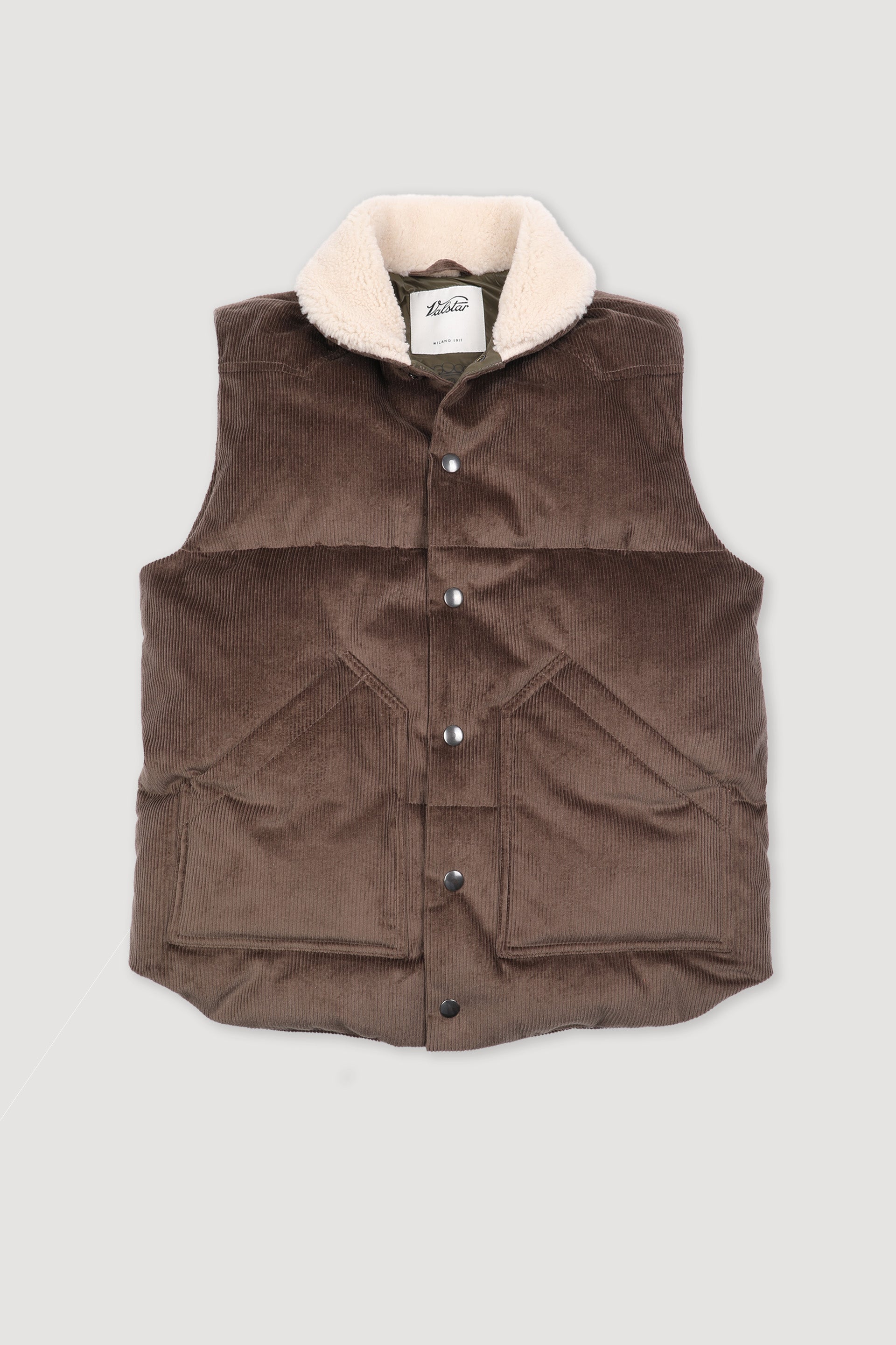 GILET IMBOTTITO IN PIUMA, VELLUTO STRETCH, COLLO IN MONTONE - Fungo