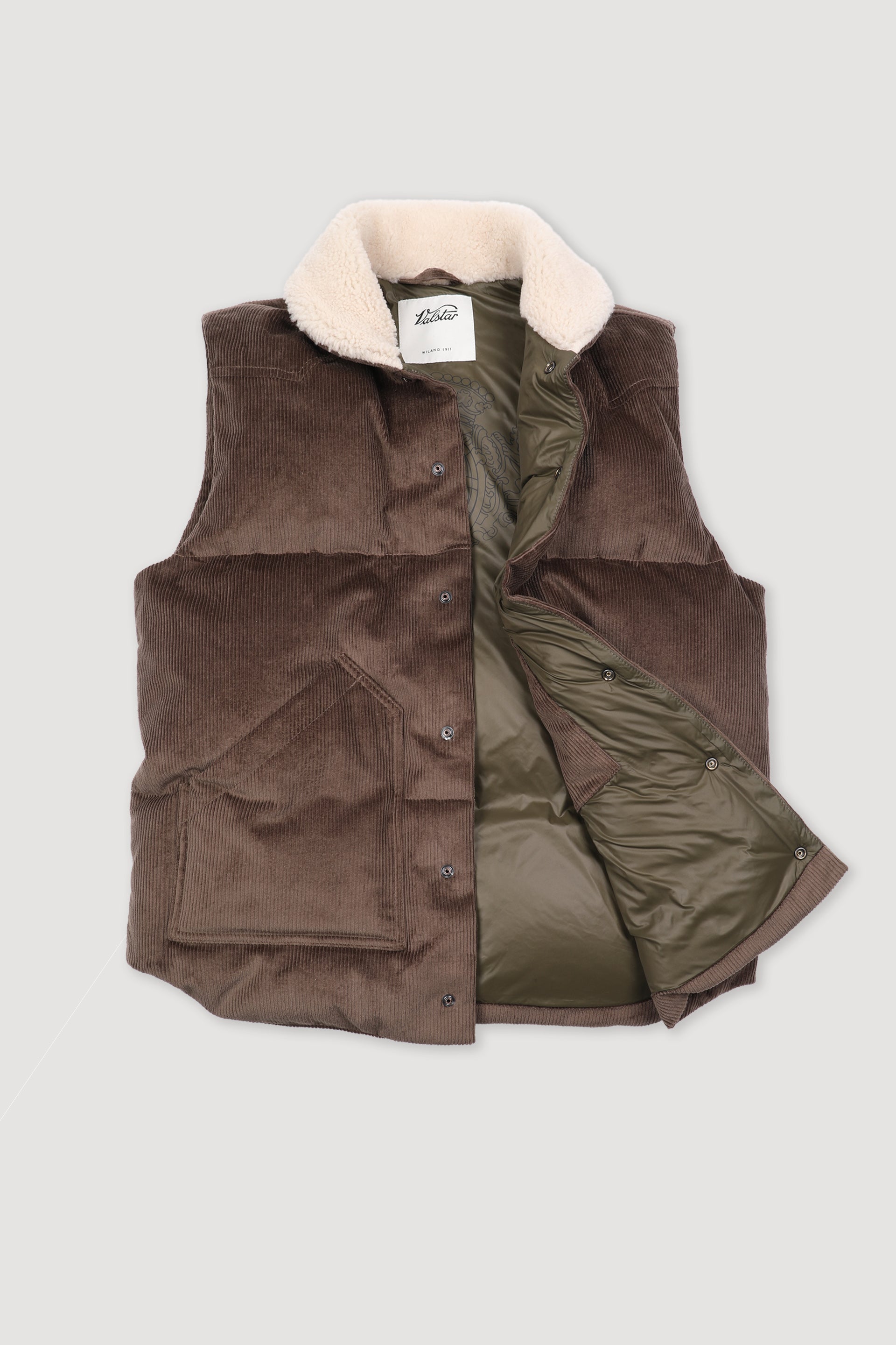 GILET IMBOTTITO IN PIUMA, VELLUTO STRETCH, COLLO IN MONTONE - Fungo