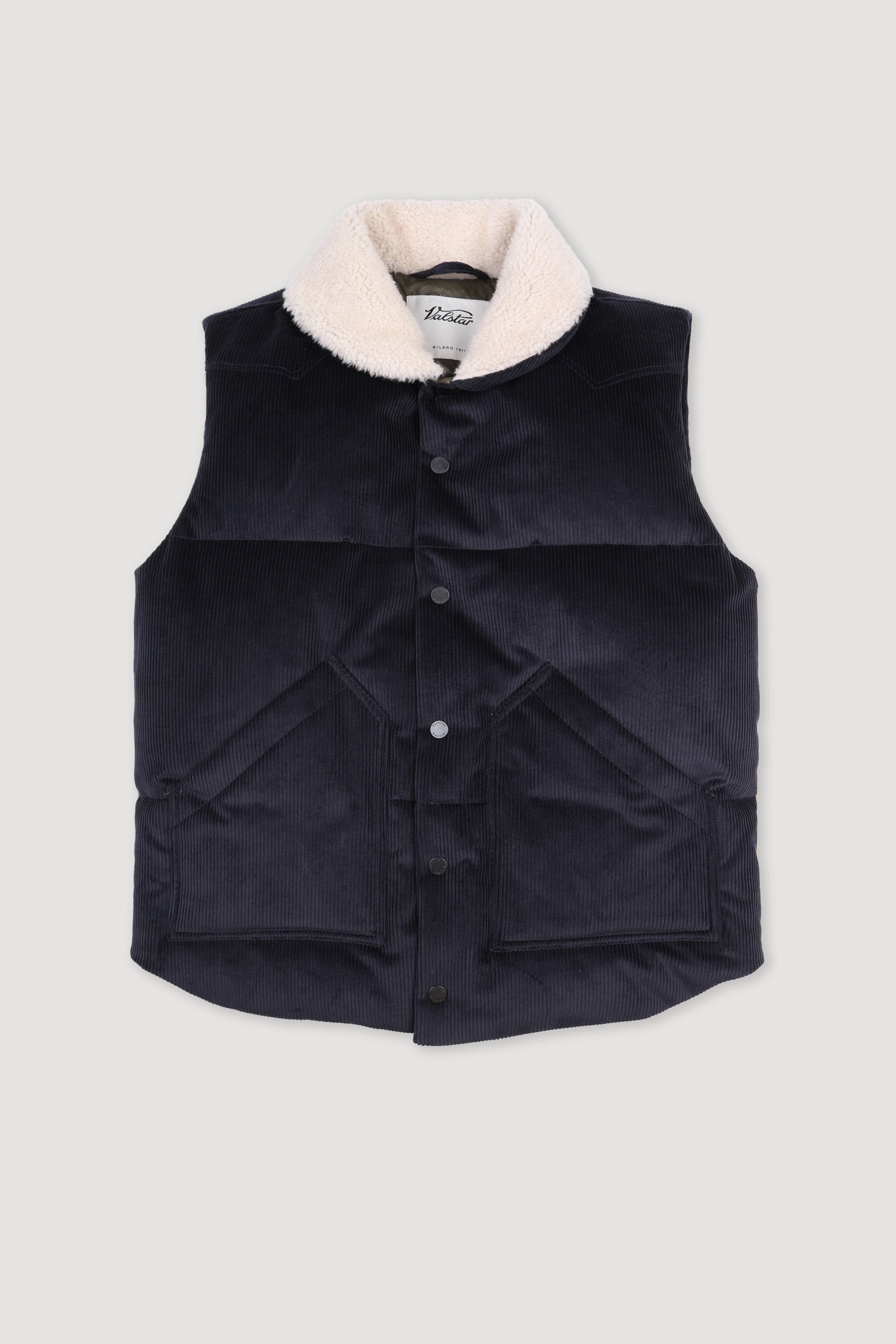 GILET IMBOTTITO IN PIUMA, VELLUTO STRETCH, COLLO IN MONTONE - Navy blue