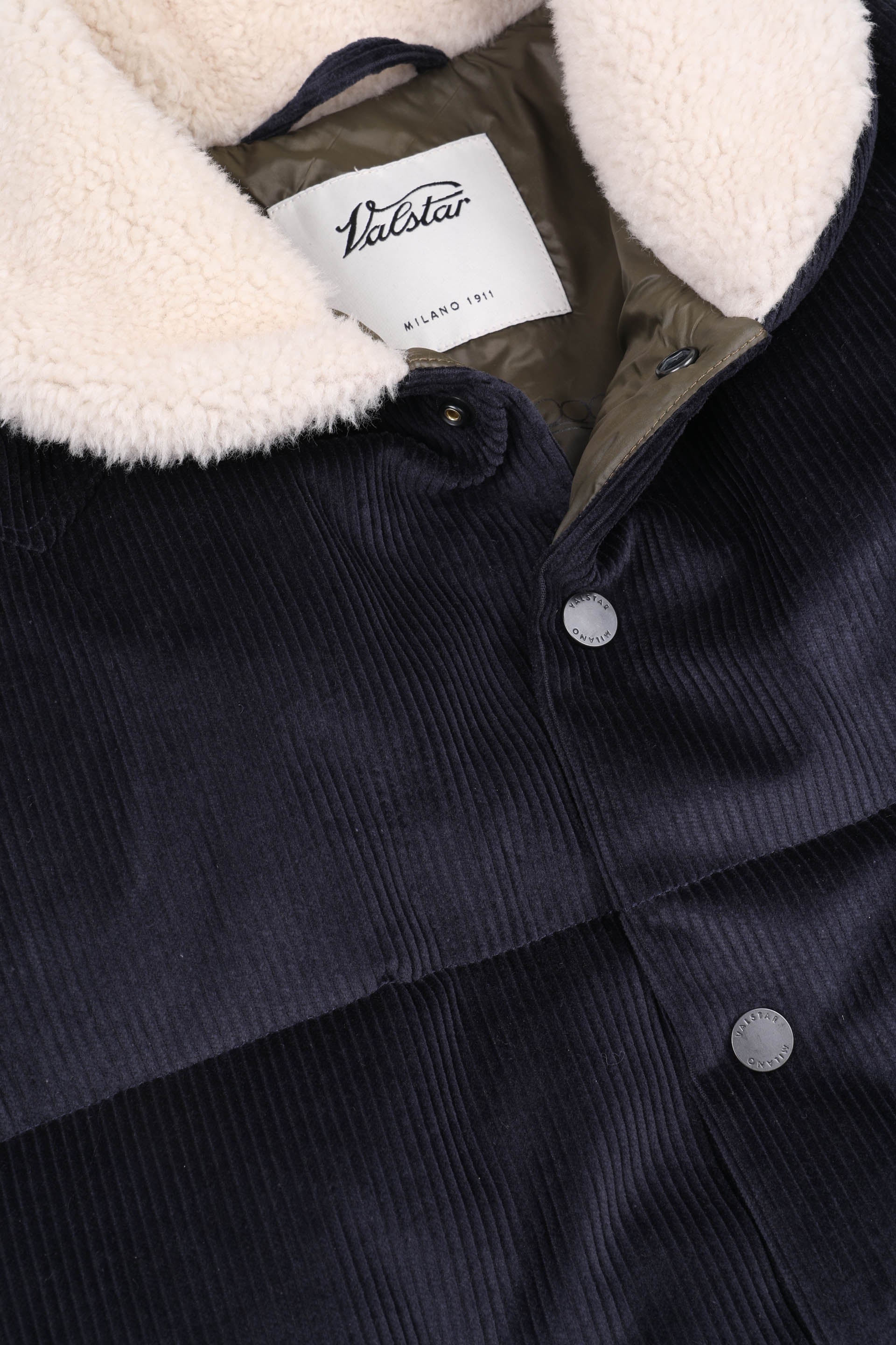 GILET IMBOTTITO IN PIUMA, VELLUTO STRETCH, COLLO IN MONTONE - Navy blue