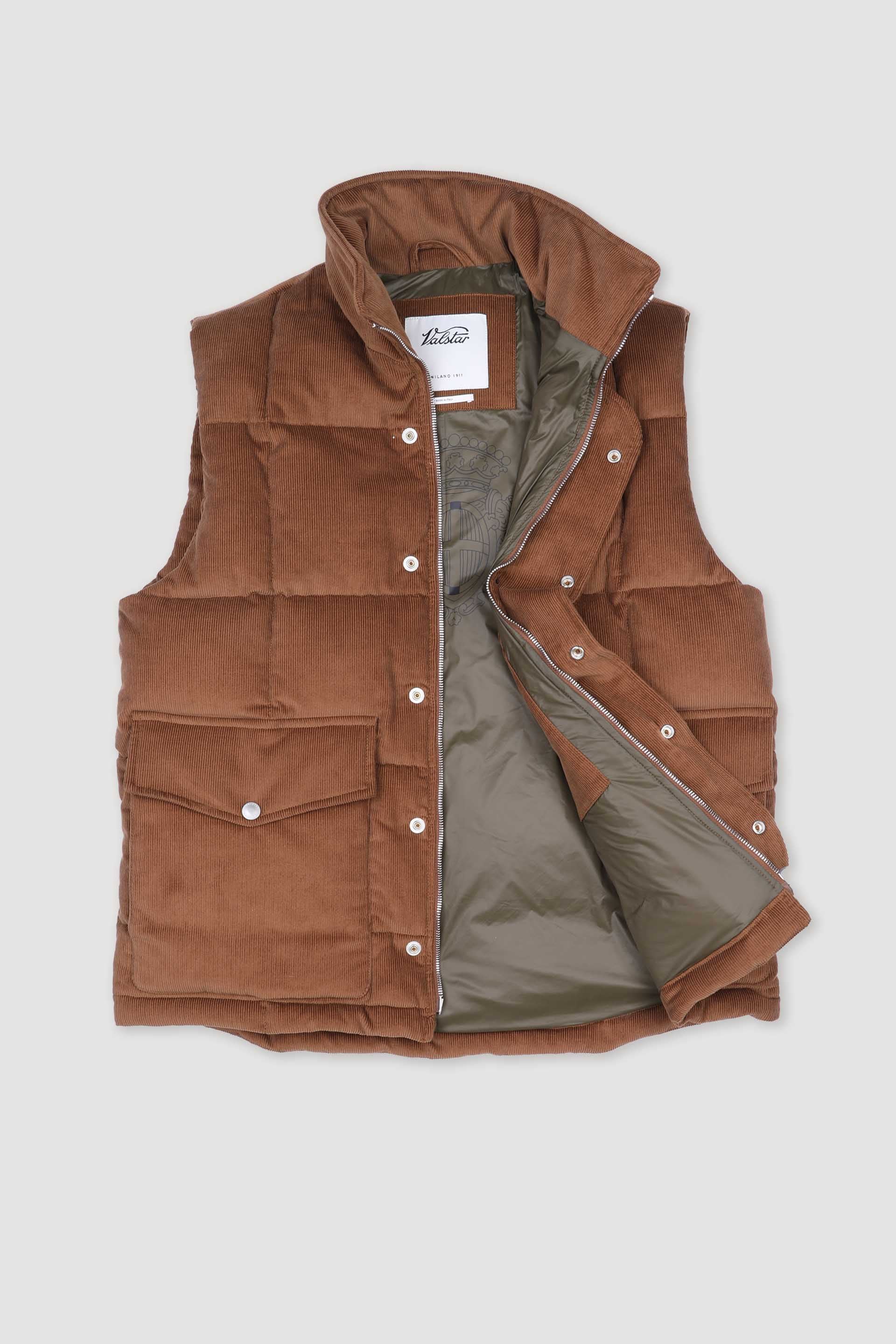 Oliver goose down vest in cotton corduroy. Brown - Sandal