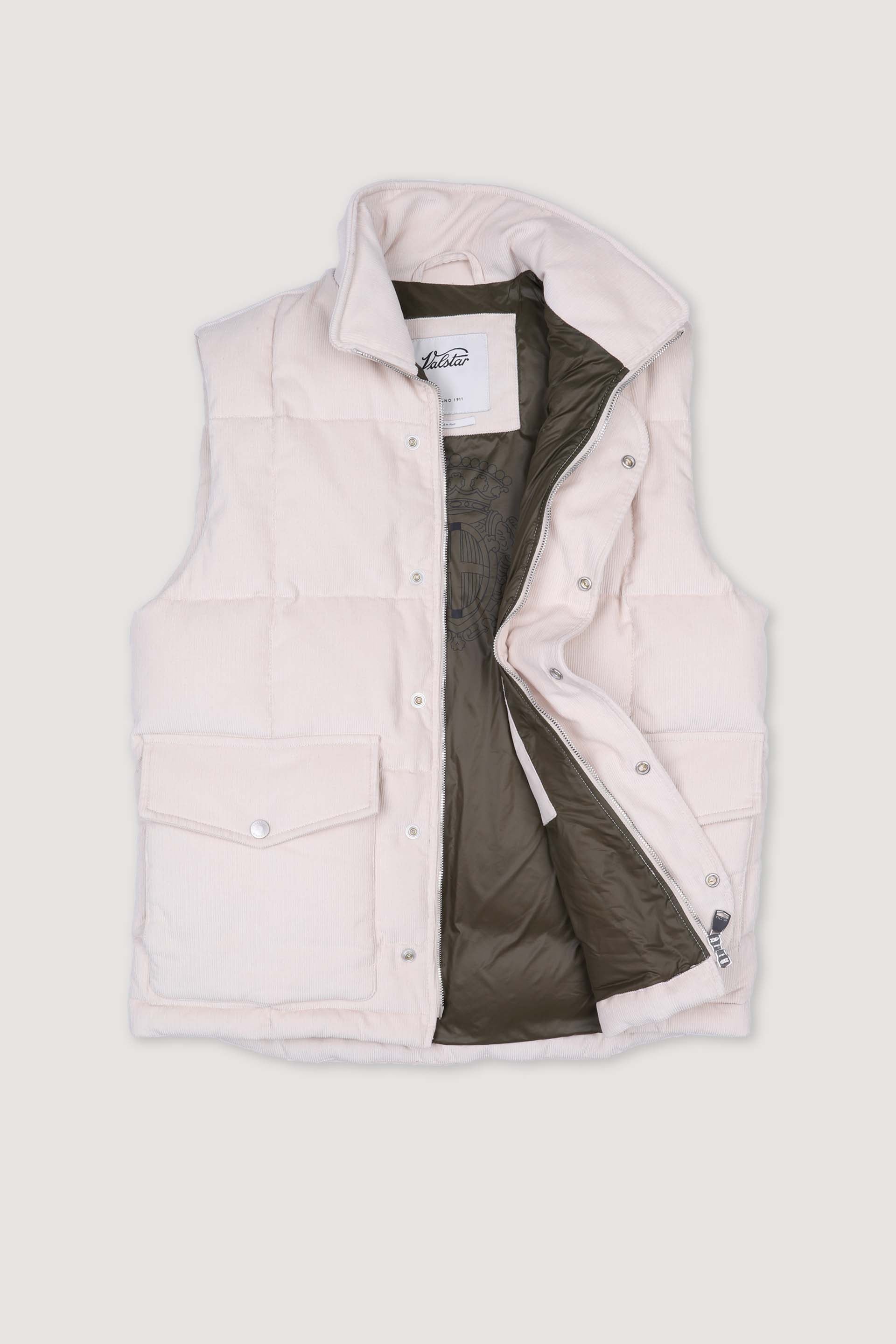 Oliver goose down vest in cotton corduroy. Cream - Dust