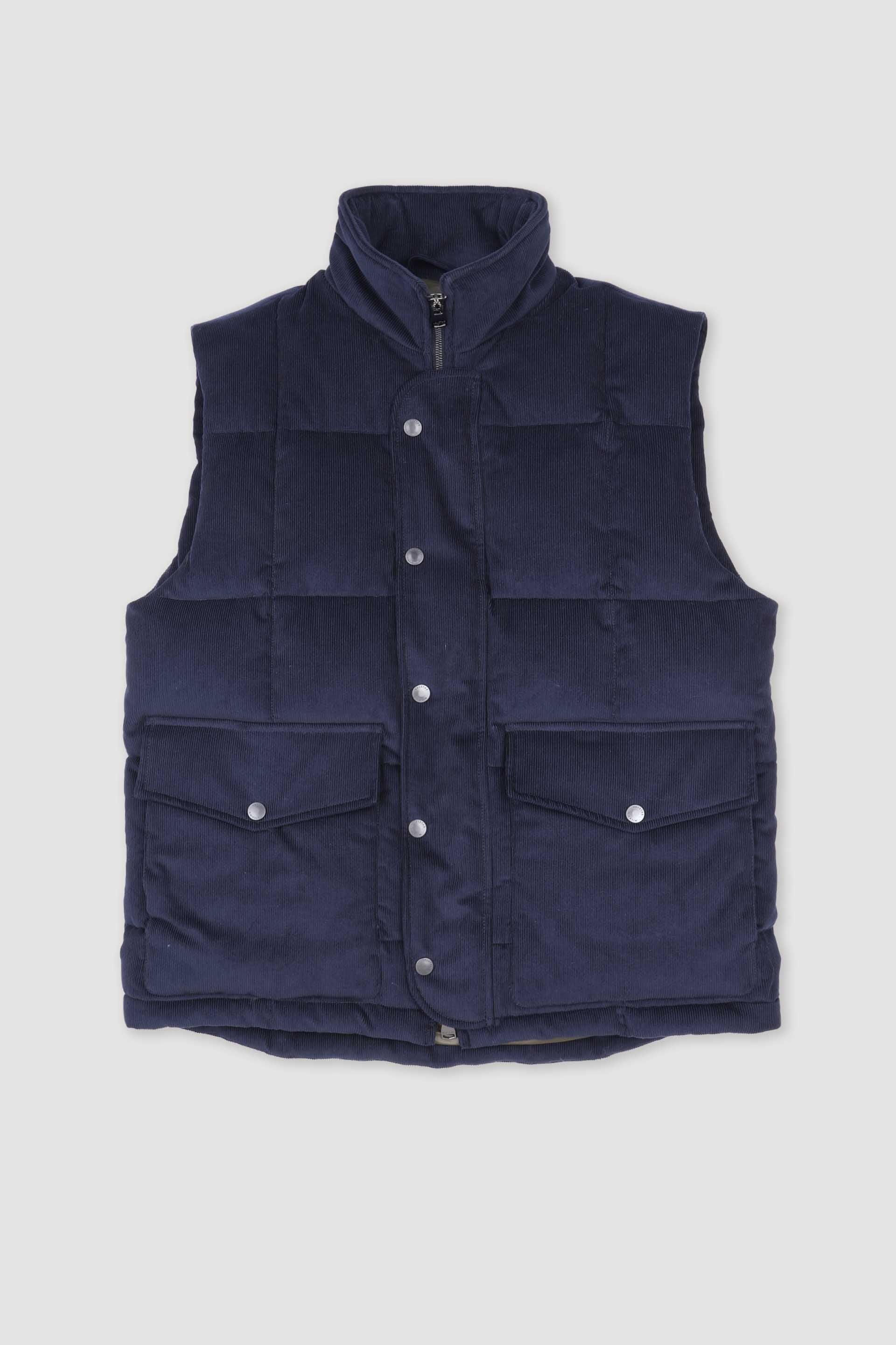 Oliver goose down vest in cotton corduroy. Blue - Navy