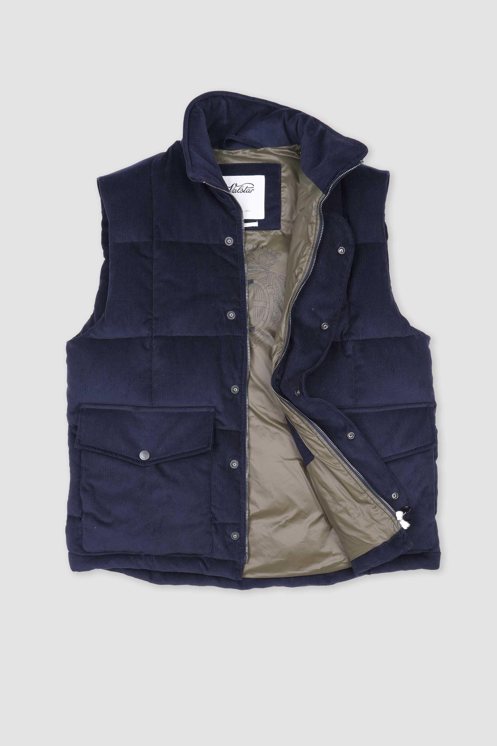 Oliver goose down vest in cotton corduroy. Blue - Navy