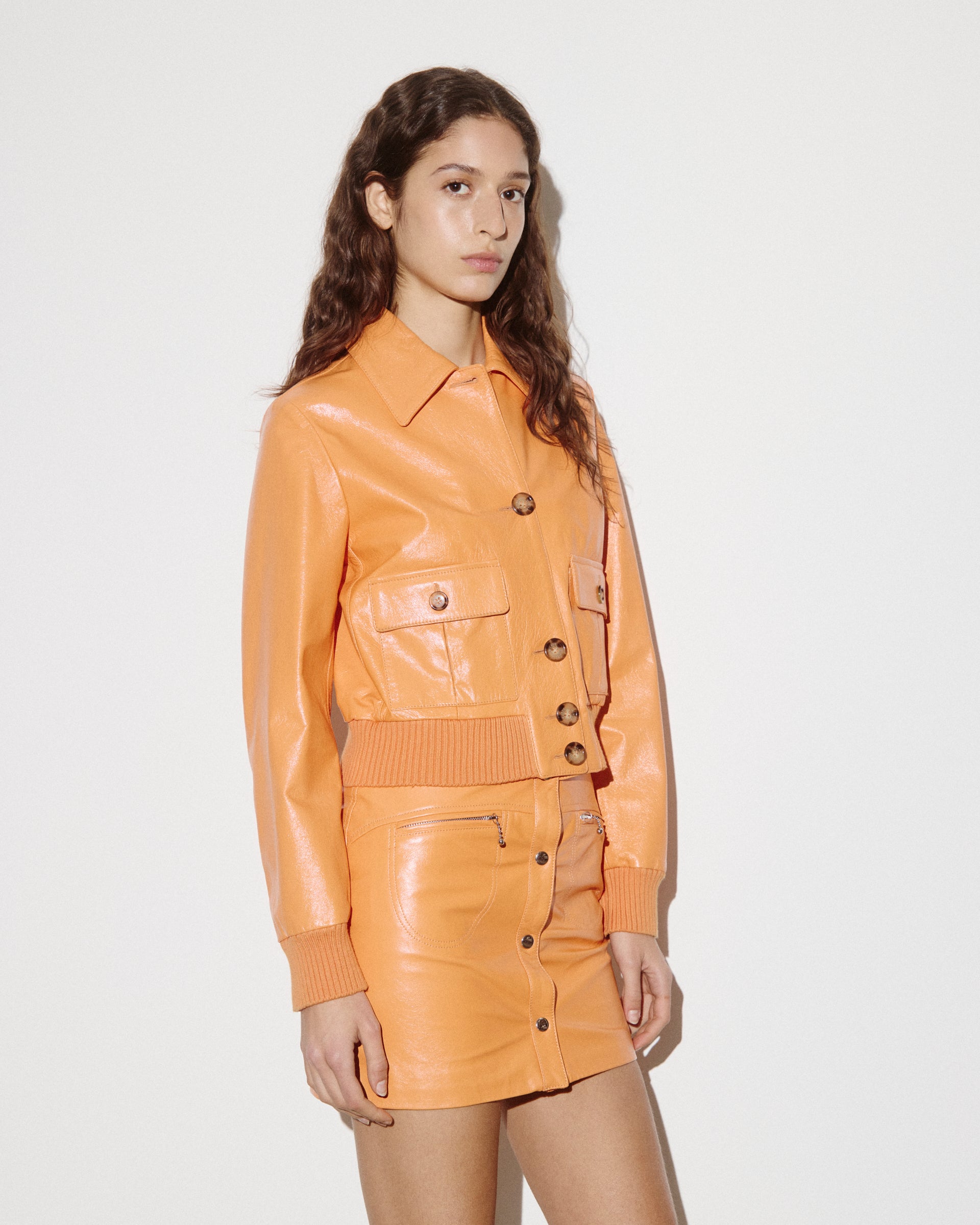 DONNA-MINIGONNA WORK IN VERNICE, FODERATA - Orange autumn