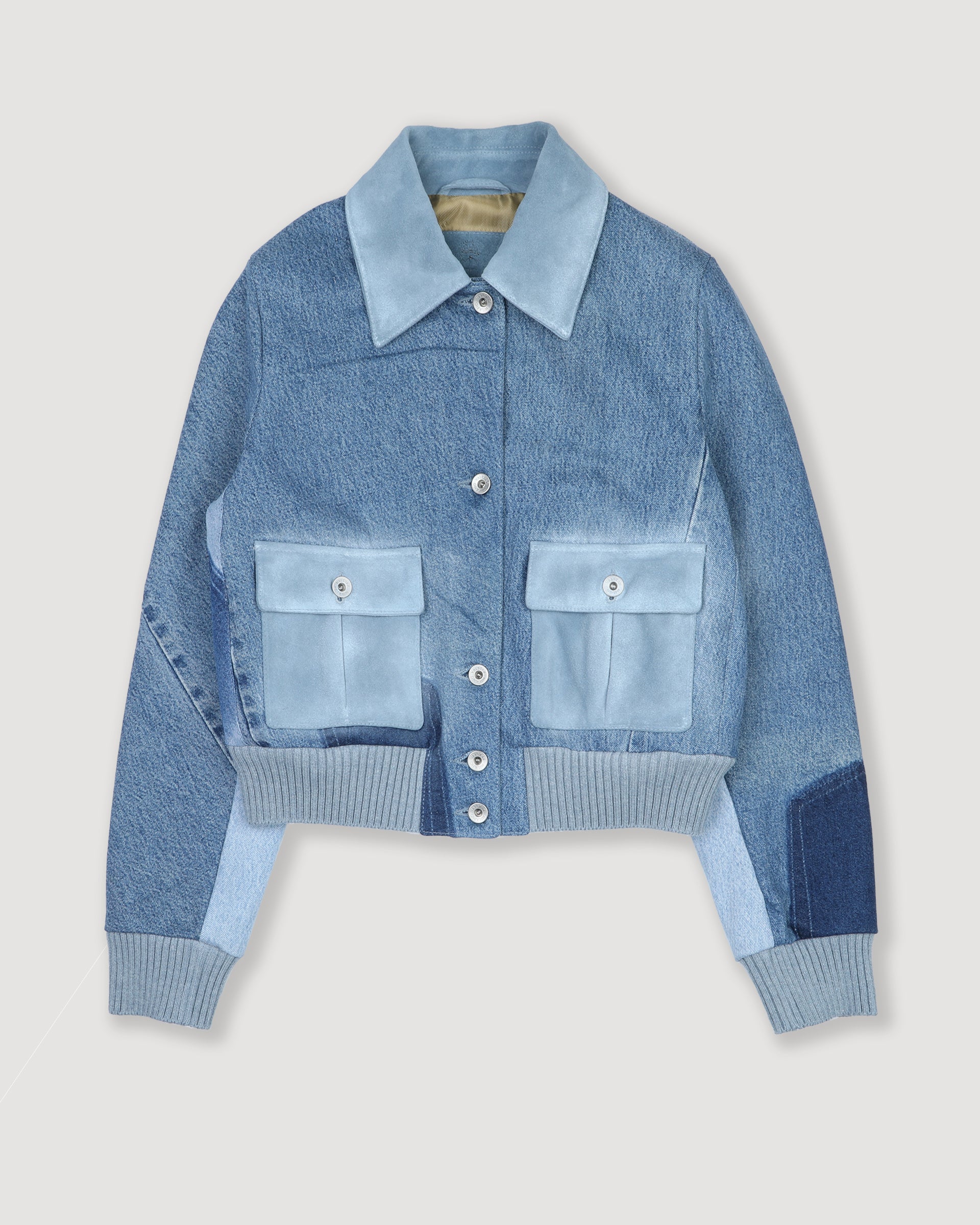 DONNA-VALSTARINO CROPPED CON BOTTONI IN DENIM, DETTAGLI IN CROSTA,  BORDI FONDO E POLSI SMACCHINATI, FODERATO - Denim