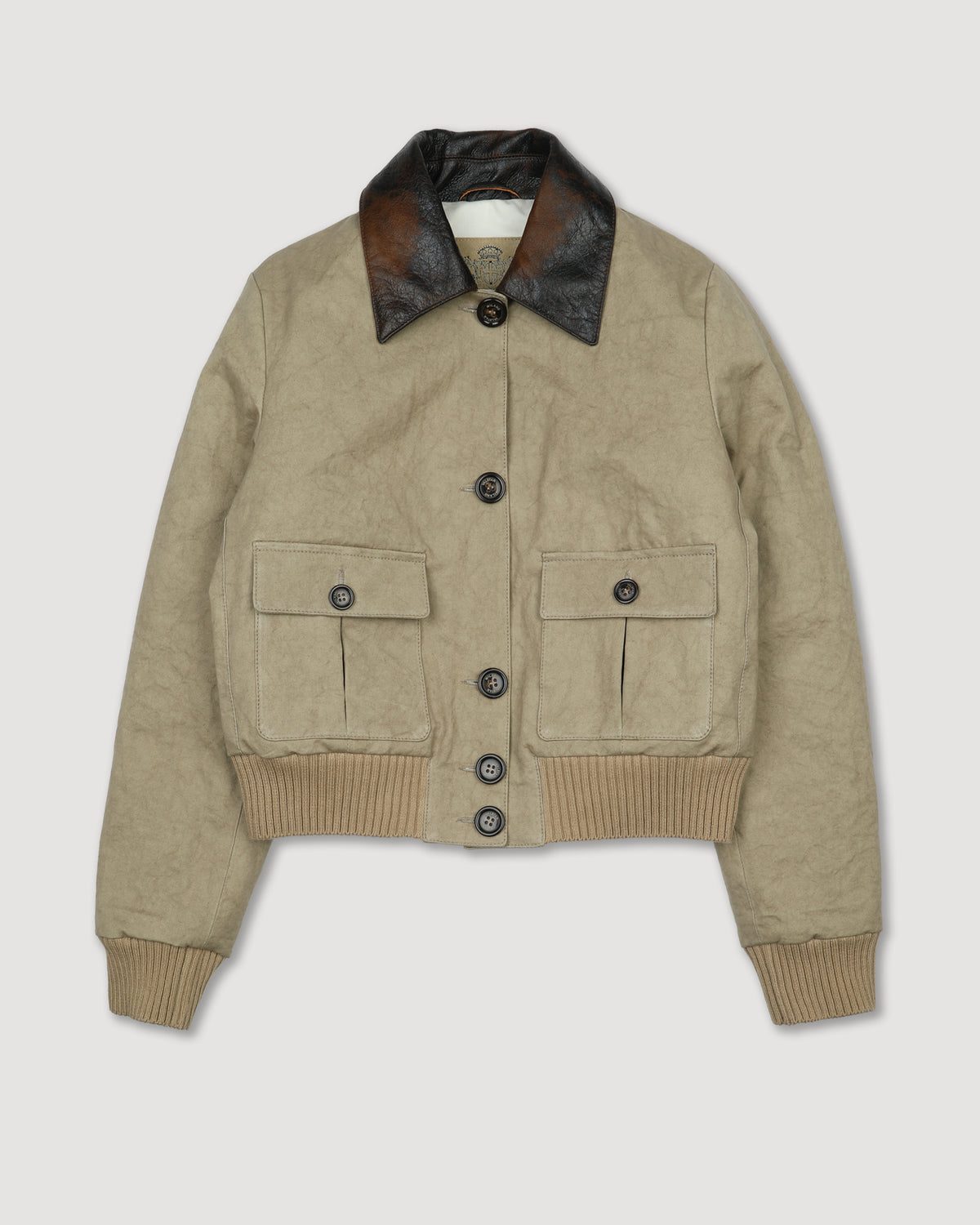 Giubbotto Valstarino cropped in twill di cotone con collo in nappa crackle, imbottito. Beige - Jute