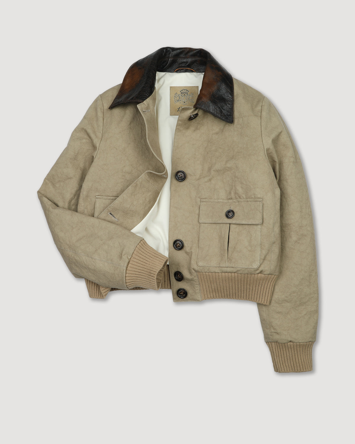 Giubbotto Valstarino cropped in twill di cotone con collo in nappa crackle, imbottito. Beige - Jute