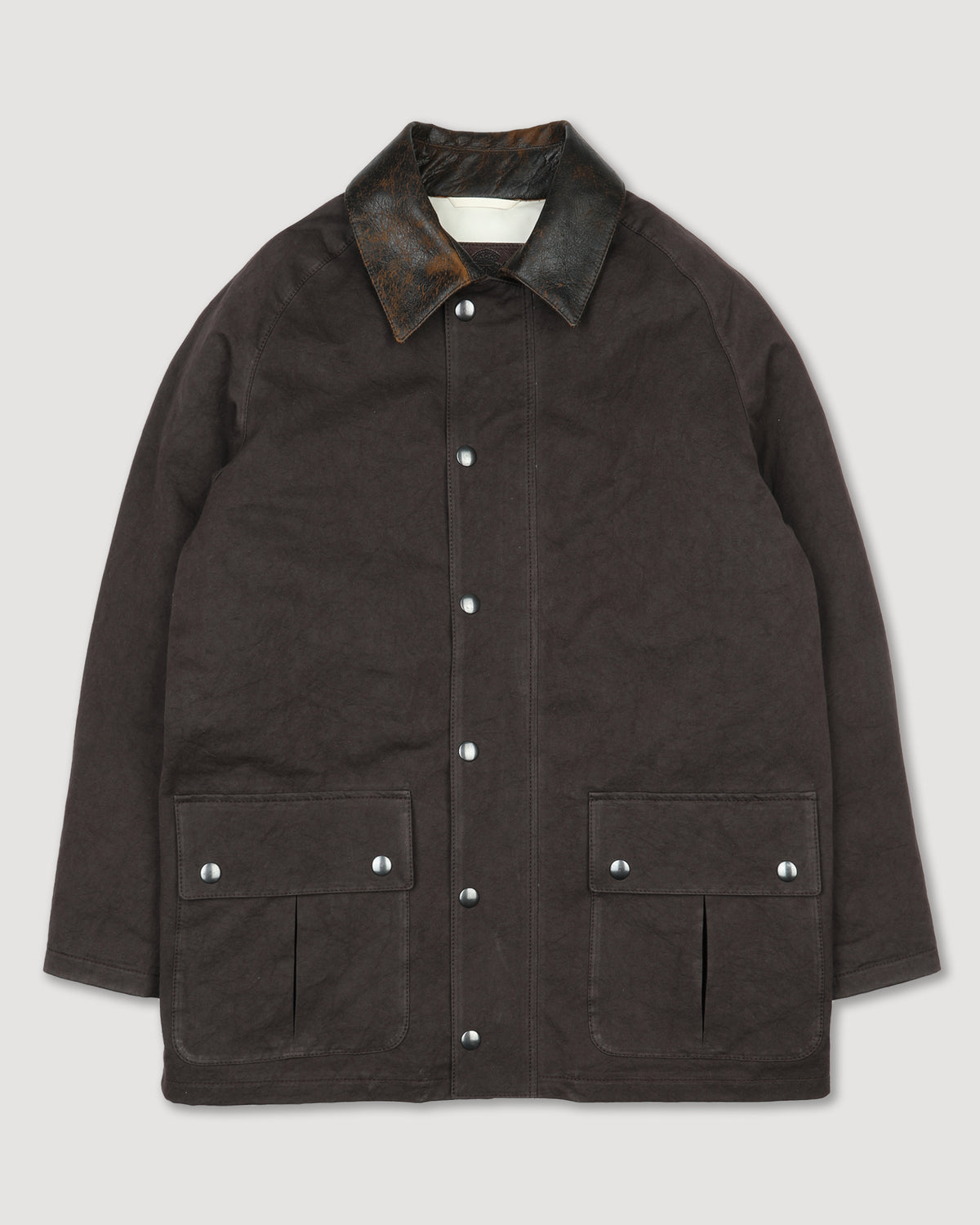 Hunter jacket in twill di cotone in twill di cotone con collo in nappa crackle, imbottita. Marrone - Fondente