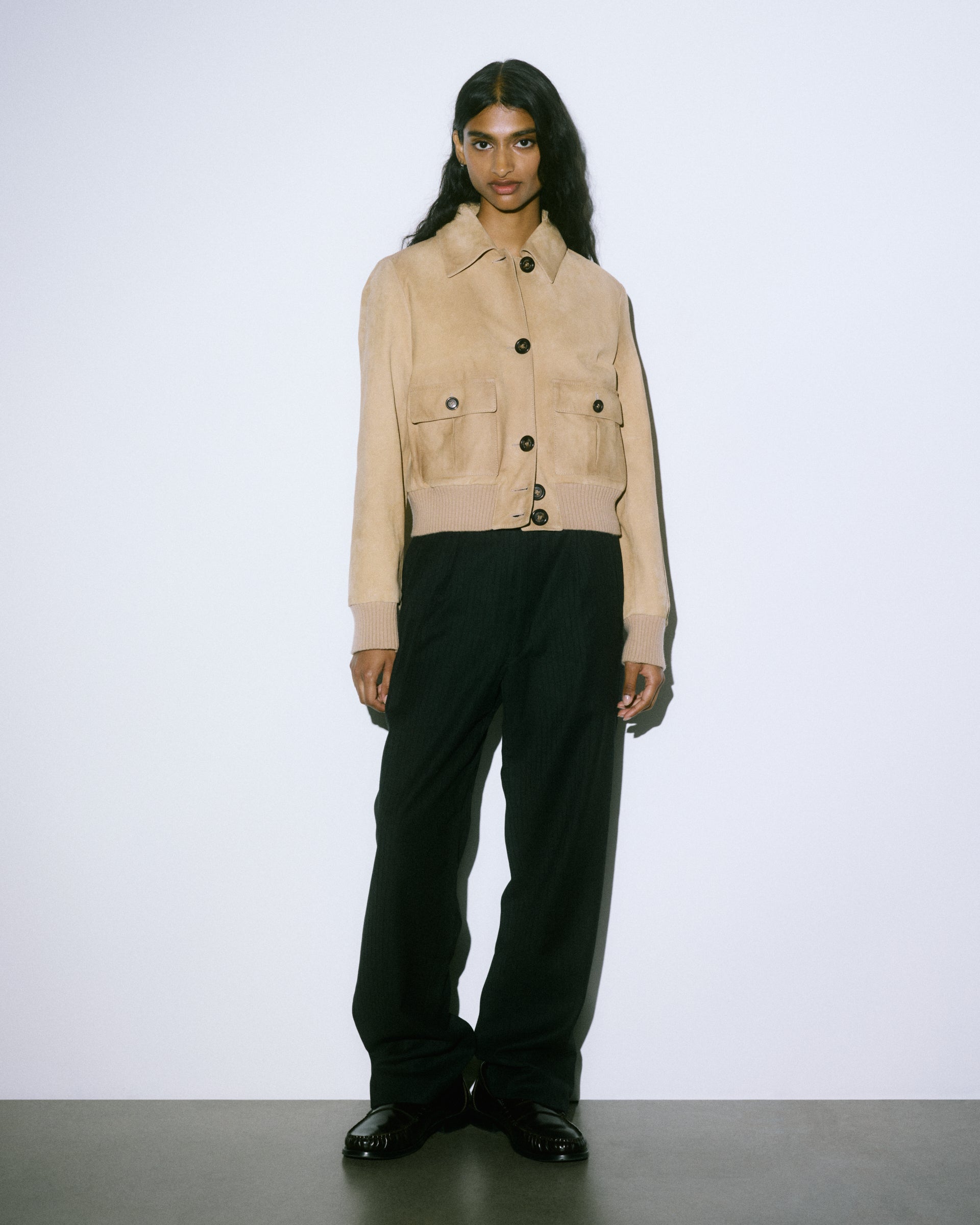 DONNA-VALSTARINO CROPPED CON BOTTONI IN LIGHT SUEDE VINTAGE, BORDI FONDO E POLSI IN MAGLIA, FODERATO - Sand