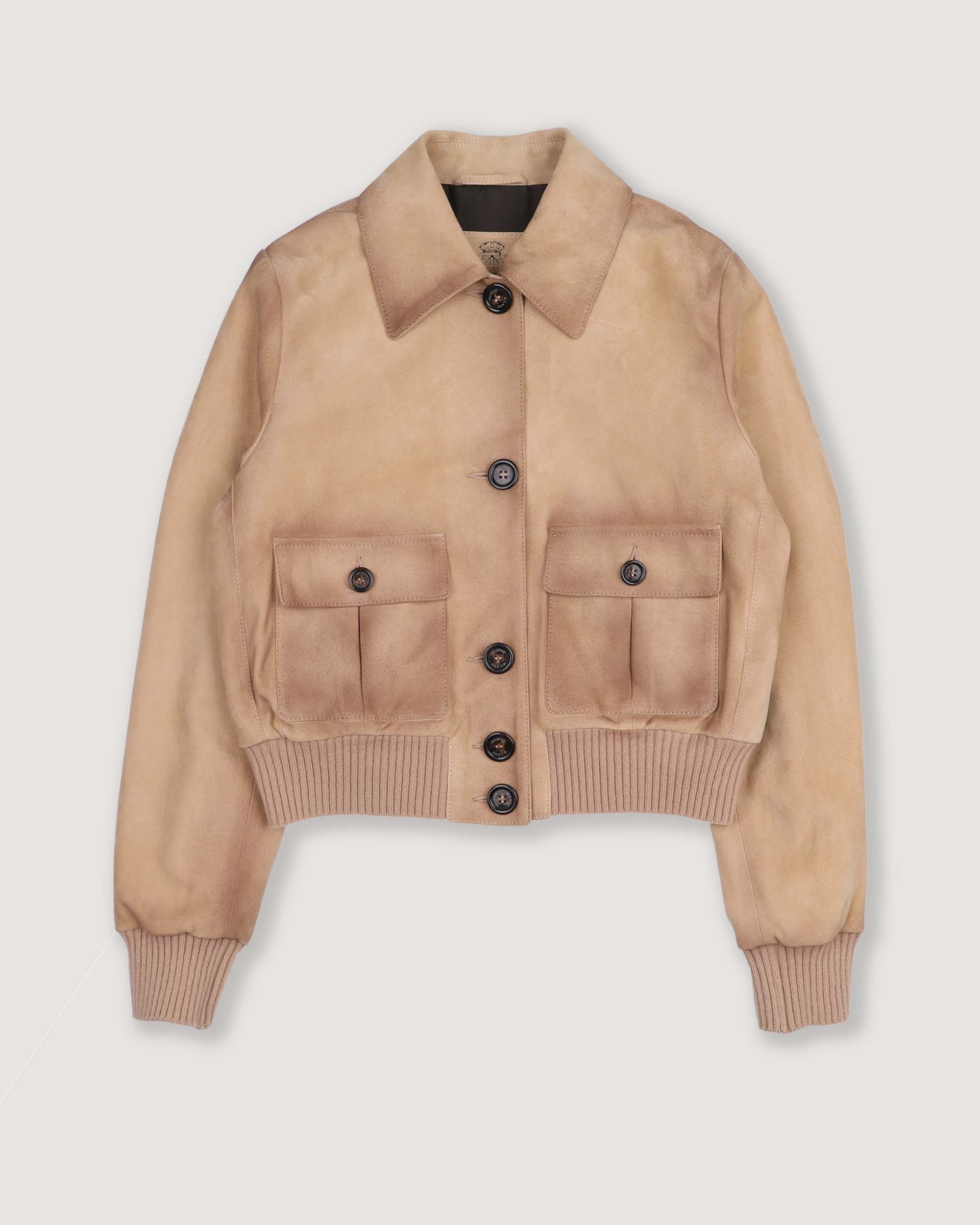 DONNA-VALSTARINO CROPPED CON BOTTONI IN LIGHT SUEDE VINTAGE, BORDI FONDO E POLSI IN MAGLIA, FODERATO - Sand