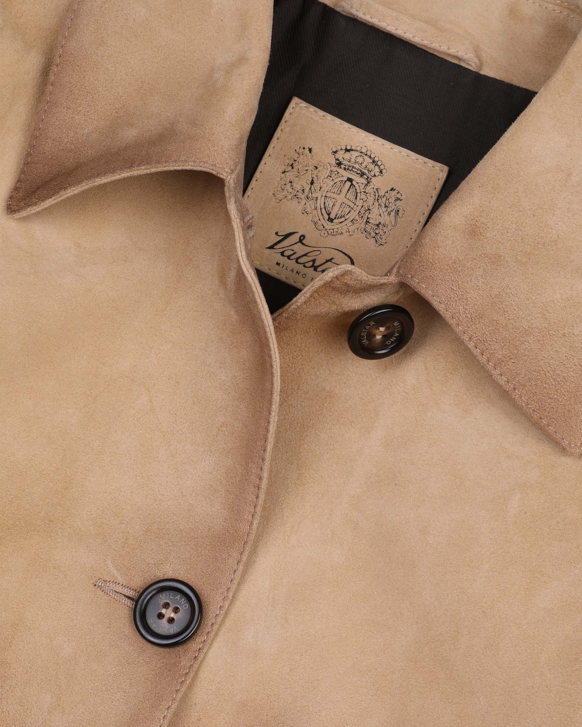 DONNA-VALSTARINO CROPPED CON BOTTONI IN LIGHT SUEDE VINTAGE, BORDI FONDO E POLSI IN MAGLIA, FODERATO - Sand