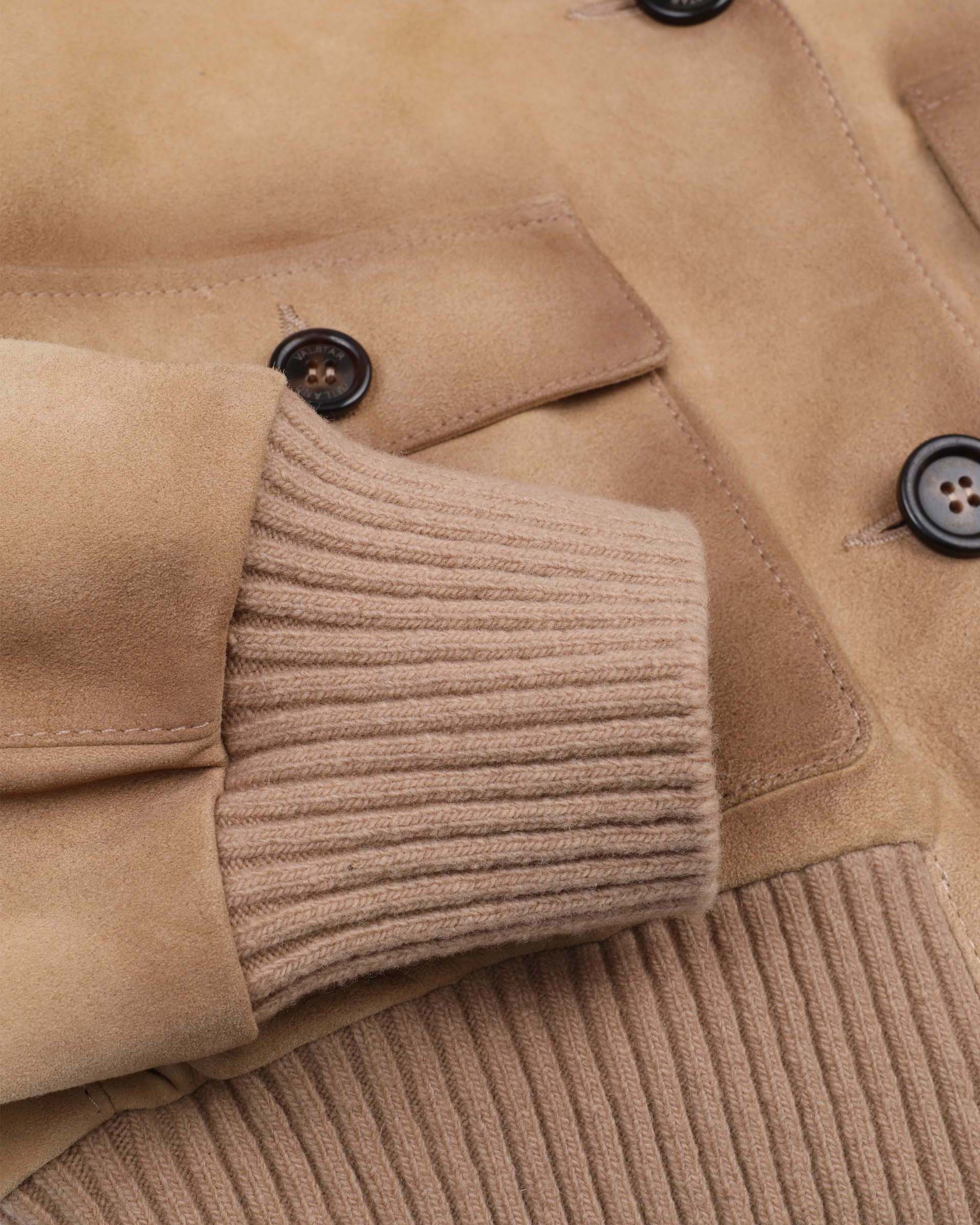 DONNA-VALSTARINO CROPPED CON BOTTONI IN LIGHT SUEDE VINTAGE, BORDI FONDO E POLSI IN MAGLIA, FODERATO - Sand