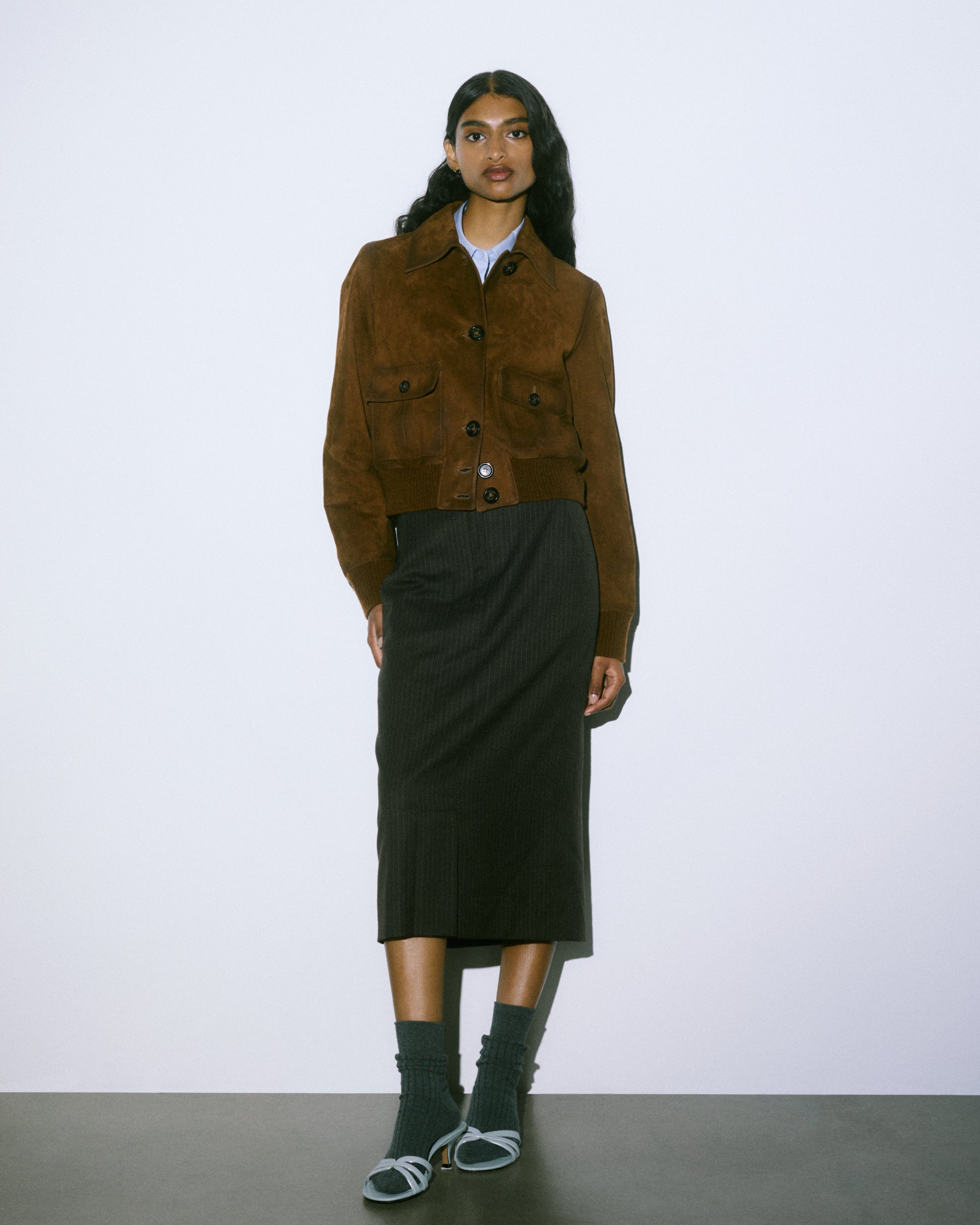 DONNA-VALSTARINO CROPPED CON BOTTONI IN LIGHT SUEDE VINTAGE, BORDI FONDO E POLSI IN MAGLIA, FODERATO - Tabacco
