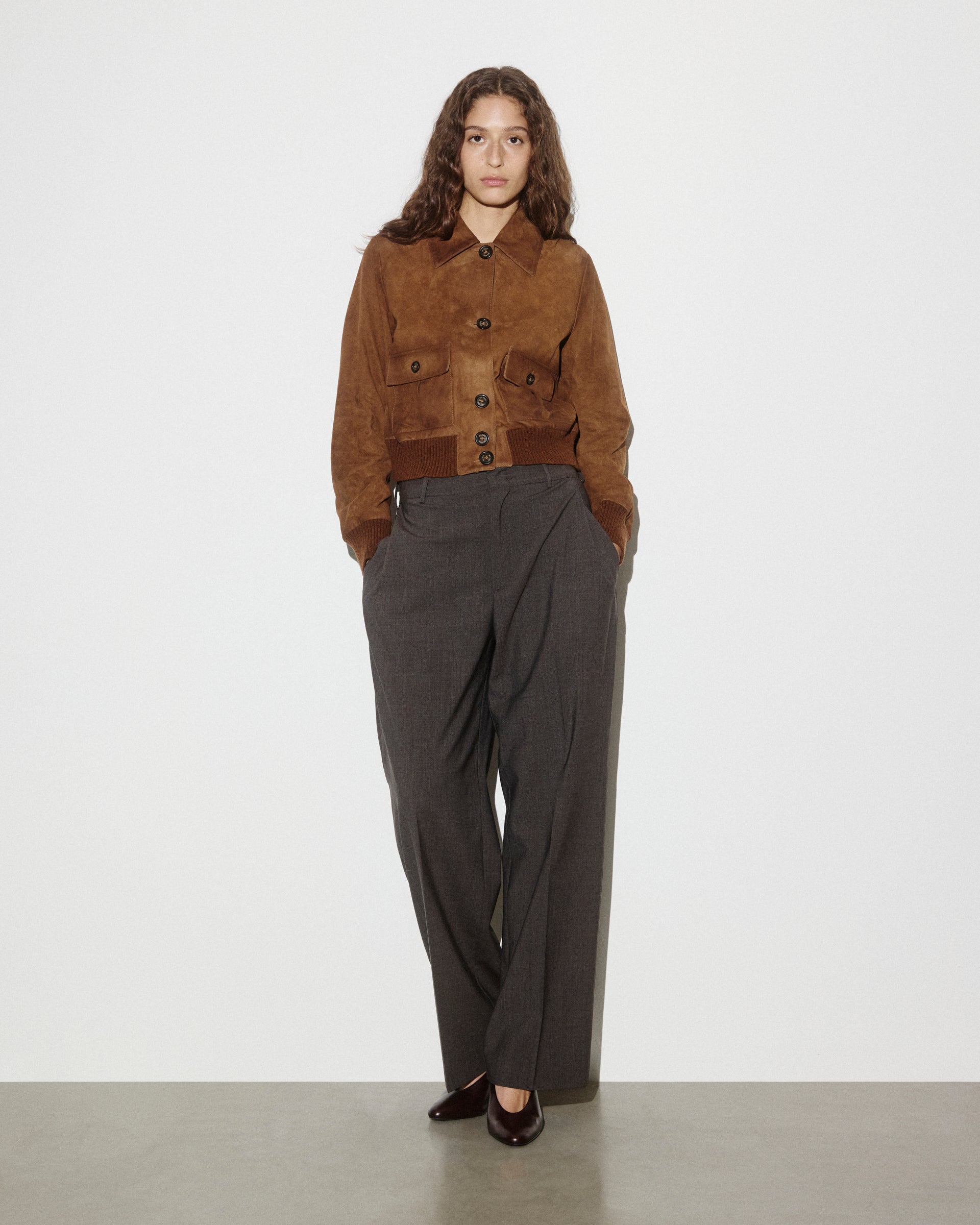 Giubbotto Valstarino cropped in light suede effetto vintage, foderato. Marrone - Tabacco