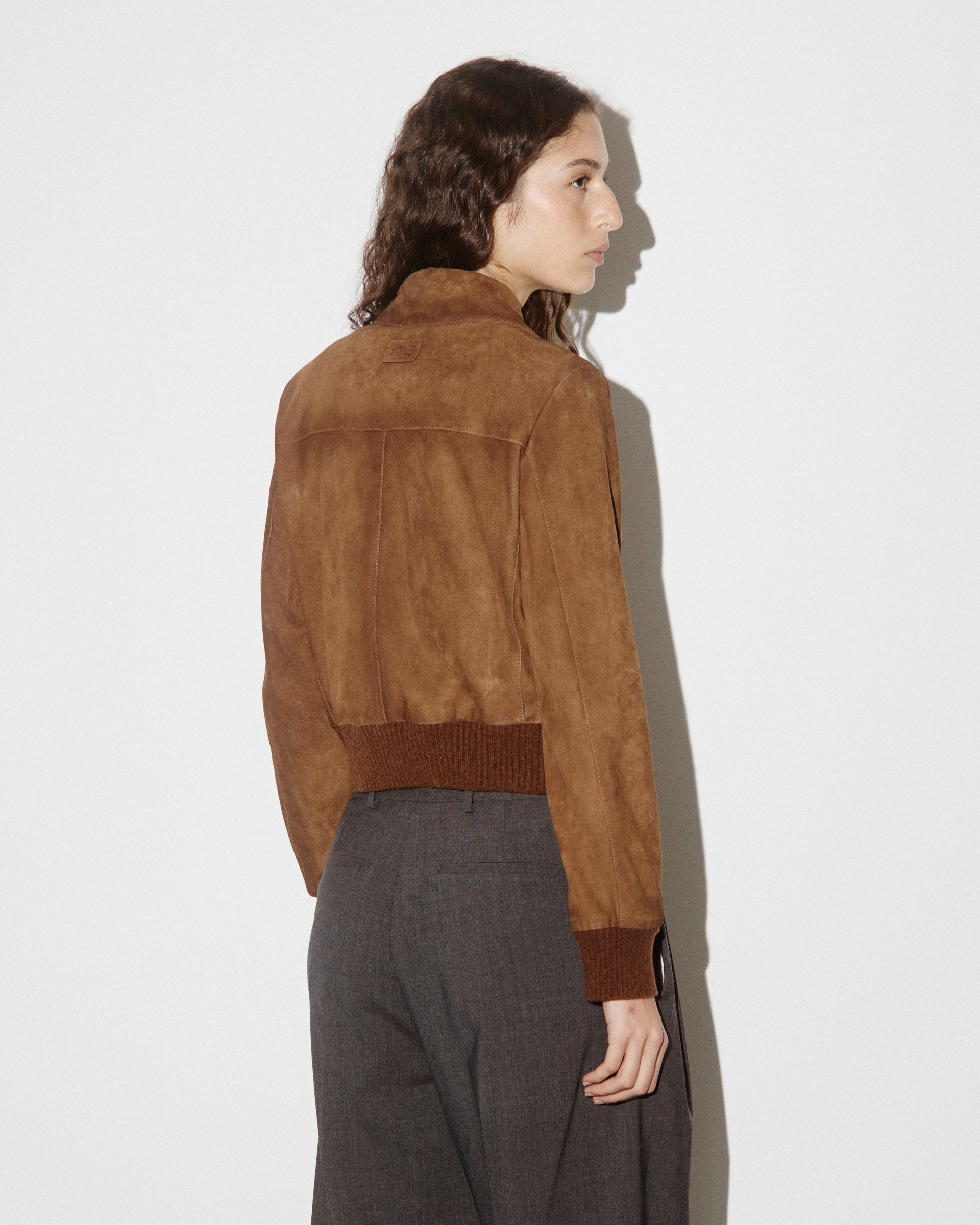 Giubbotto Valstarino cropped in light suede effetto vintage, foderato. Marrone - Tabacco