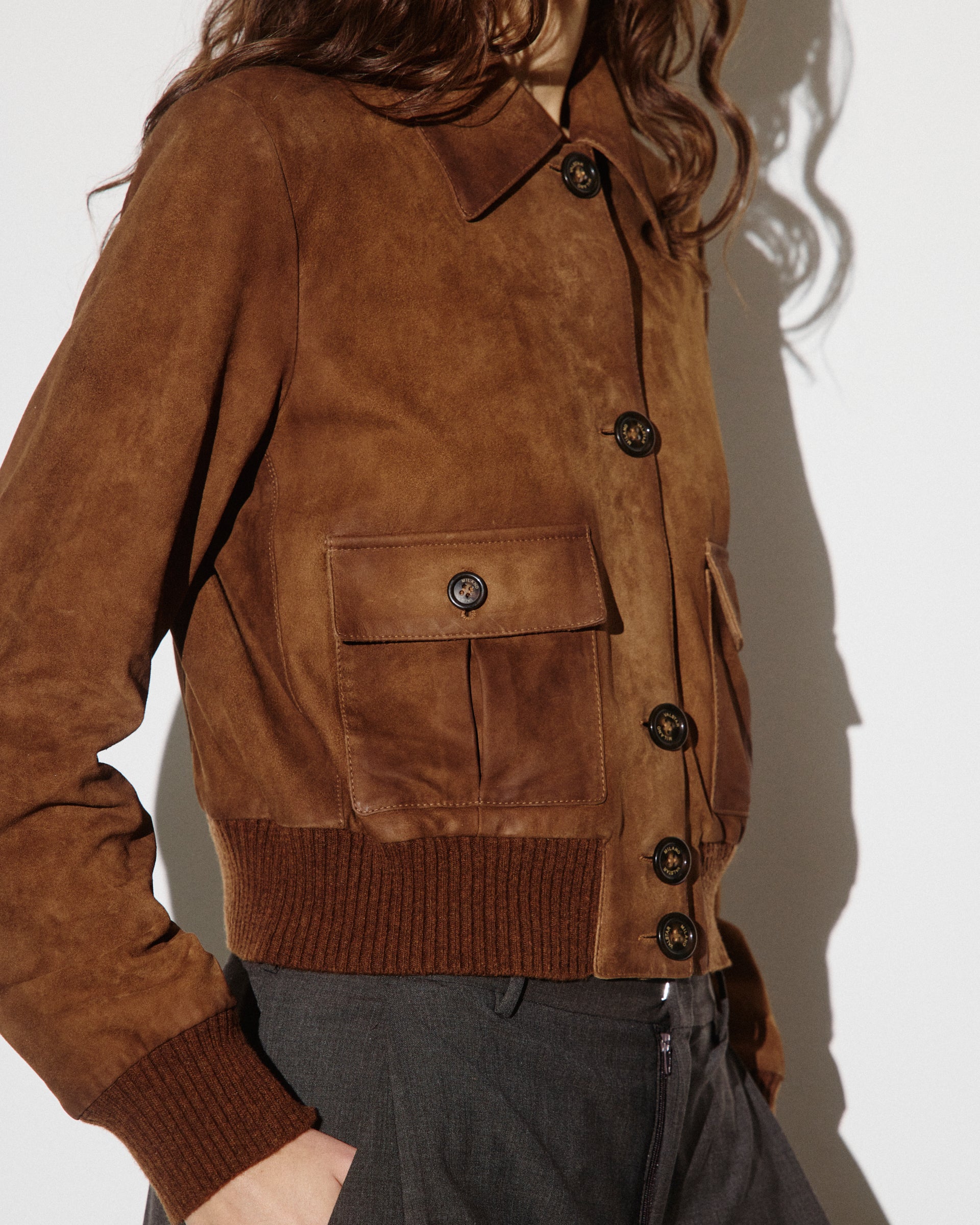 Giubbotto Valstarino cropped in light suede effetto vintage, foderato. Marrone - Tabacco