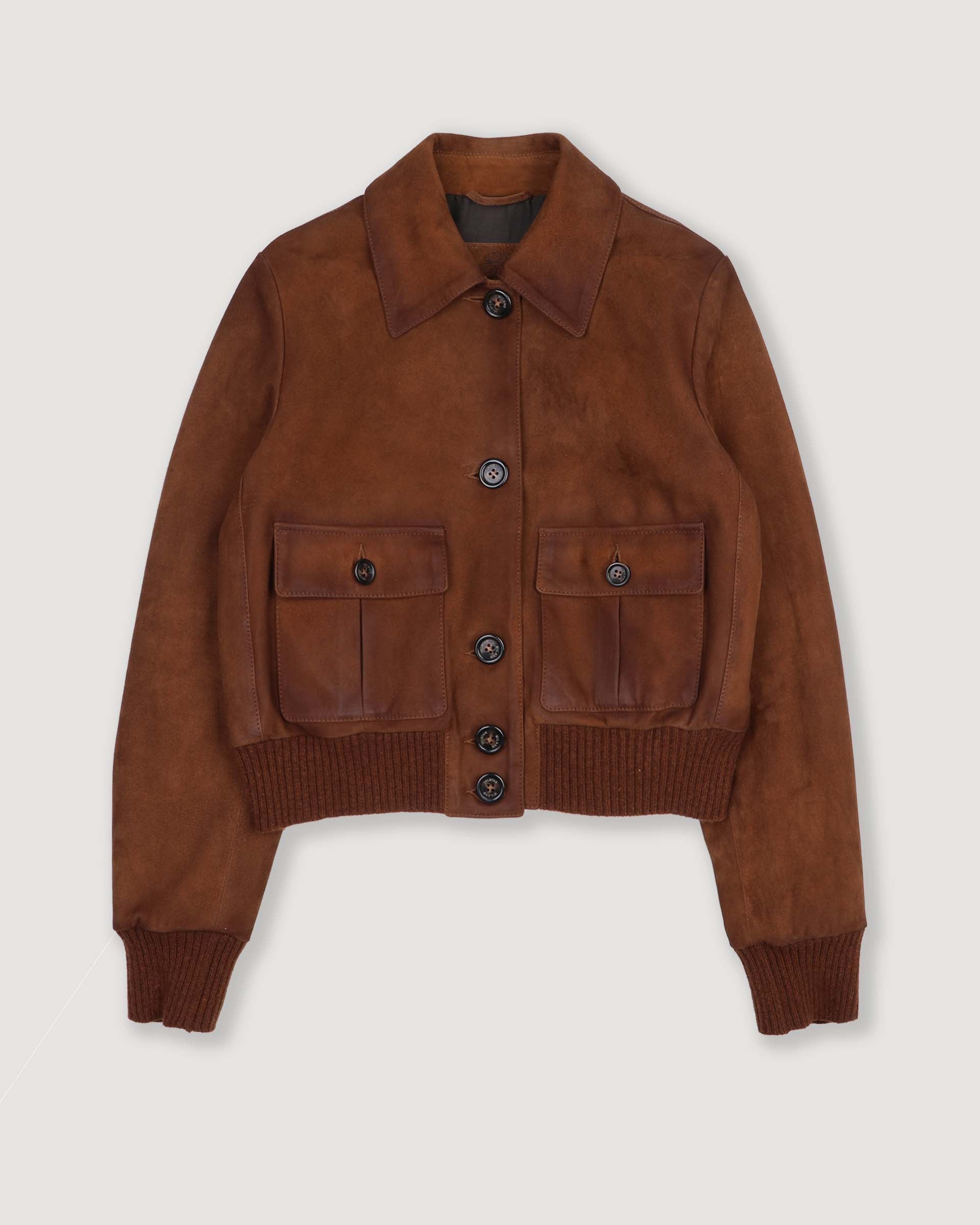 Giubbotto Valstarino cropped in light suede effetto vintage, foderato. Marrone - Tabacco