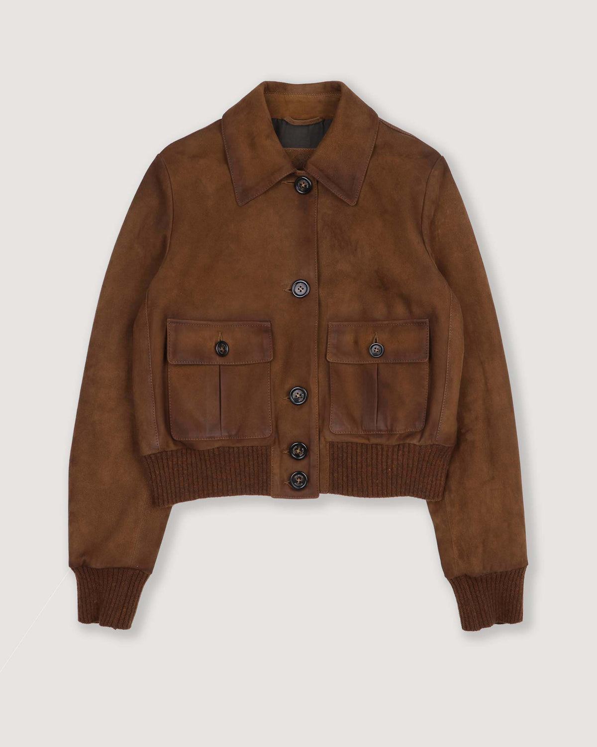 Giubbotto Valstarino cropped in light suede effetto vintage, foderato. Marrone - Tabacco
