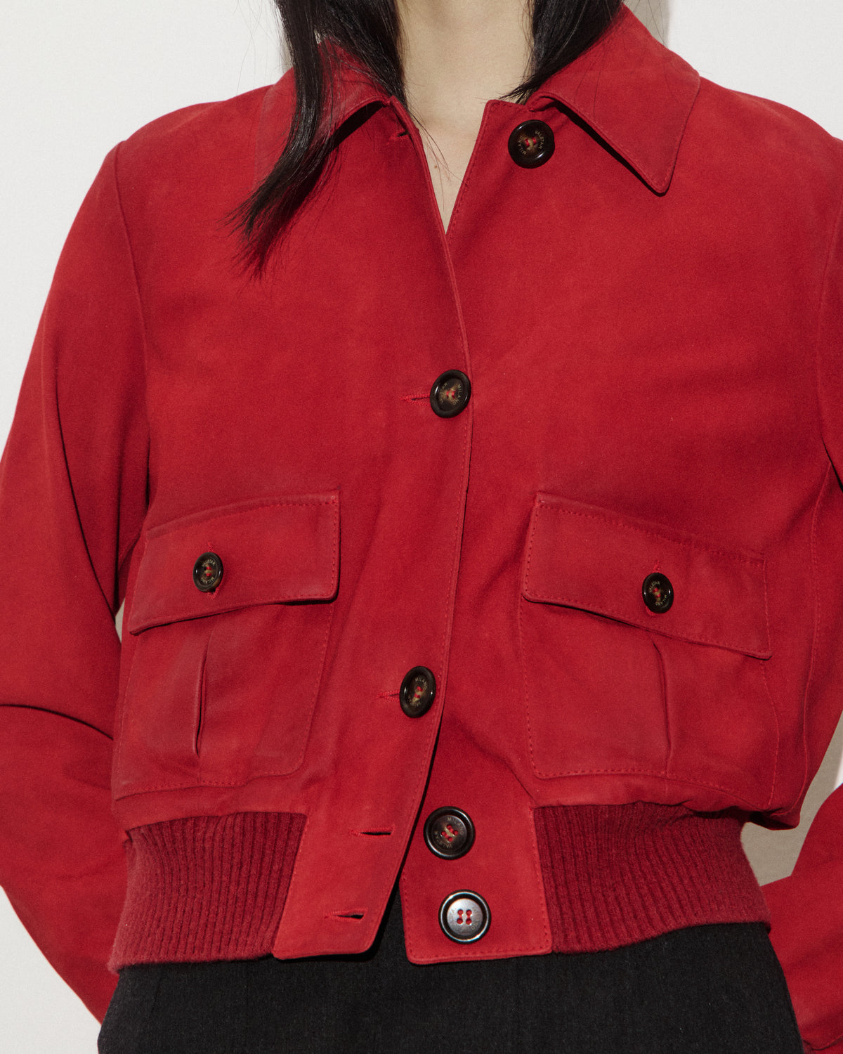 Giubbotto Valstarino cropped in light suede effetto vintage, foderato. Rosso - Red