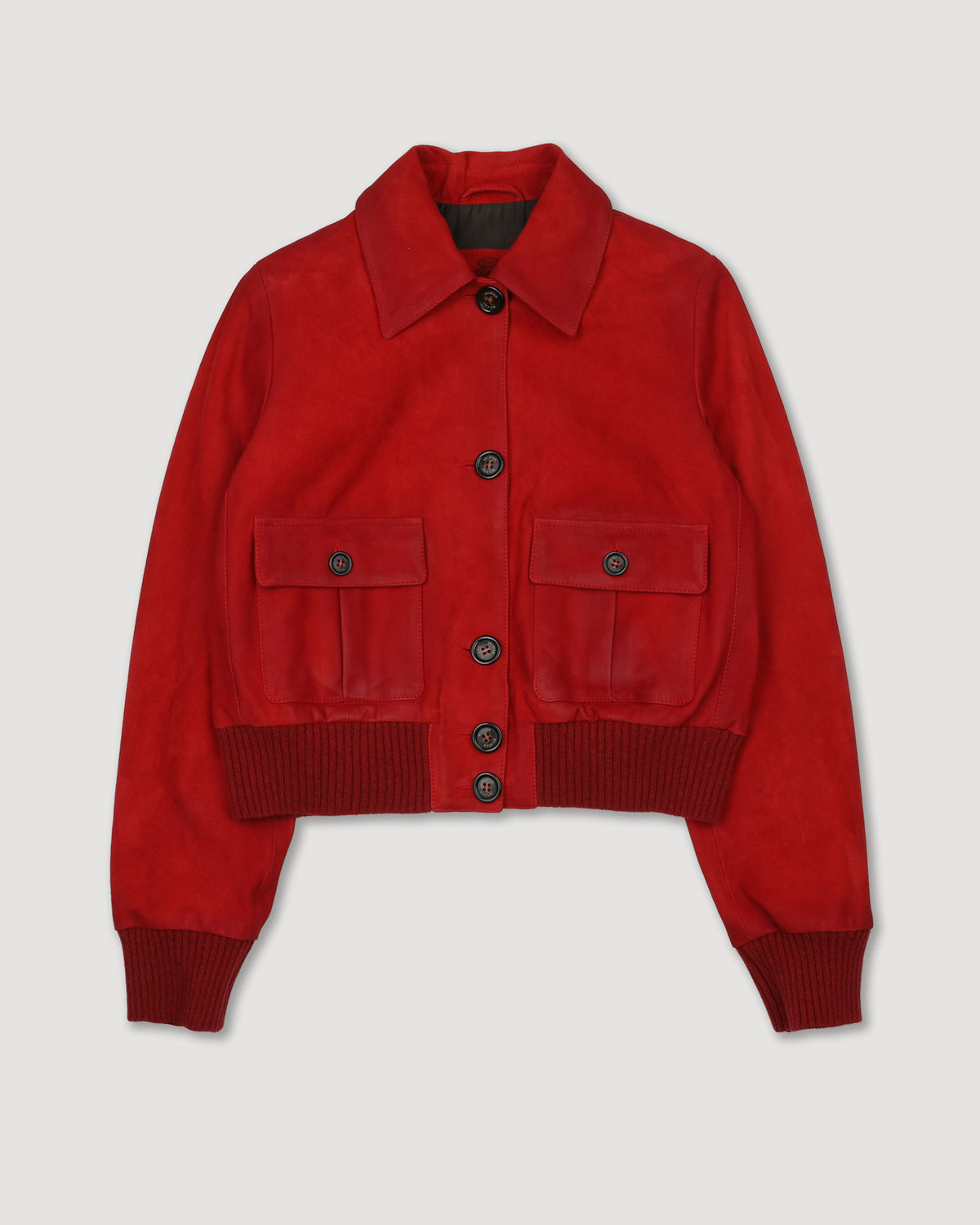 Giubbotto Valstarino cropped in light suede effetto vintage, foderato. Rosso - Red