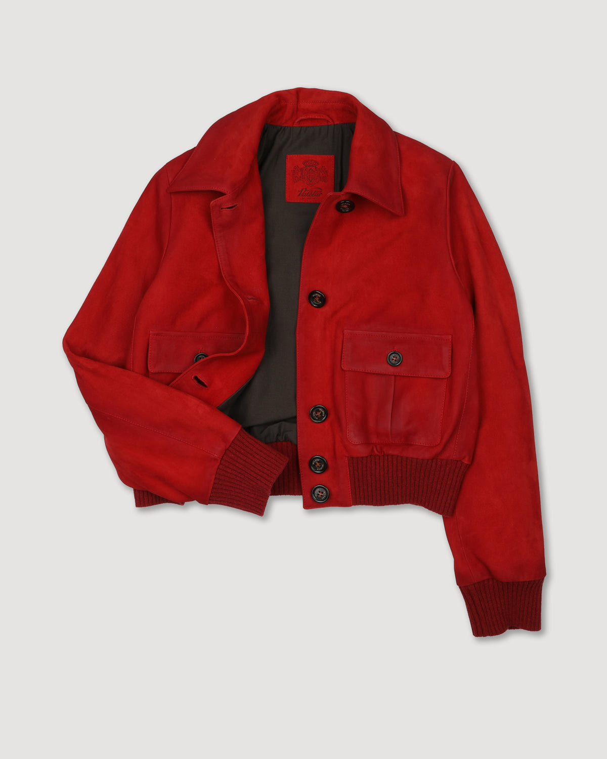 Giubbotto Valstarino cropped in light suede effetto vintage, foderato. Rosso - Red