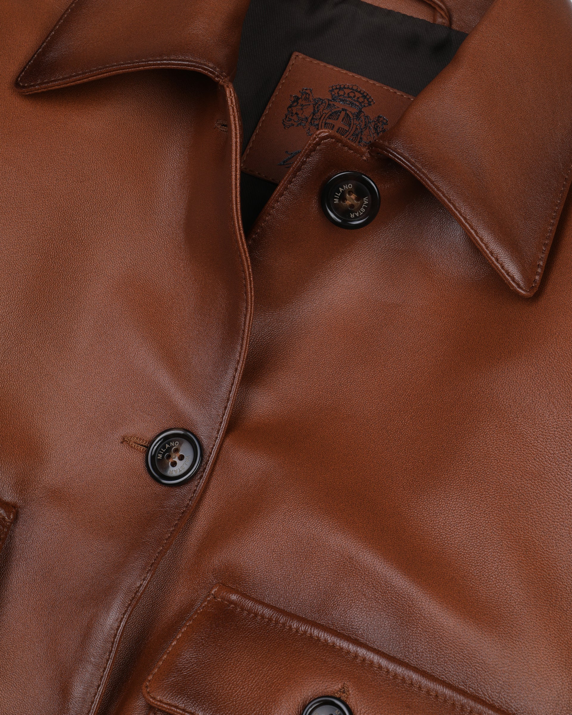 DONNA-VALSTARINO CROPPED CON BOTTONI IN NAPPA, BORDI FONDO E POLSI IN MAGLIA, FODERATO - Cognac