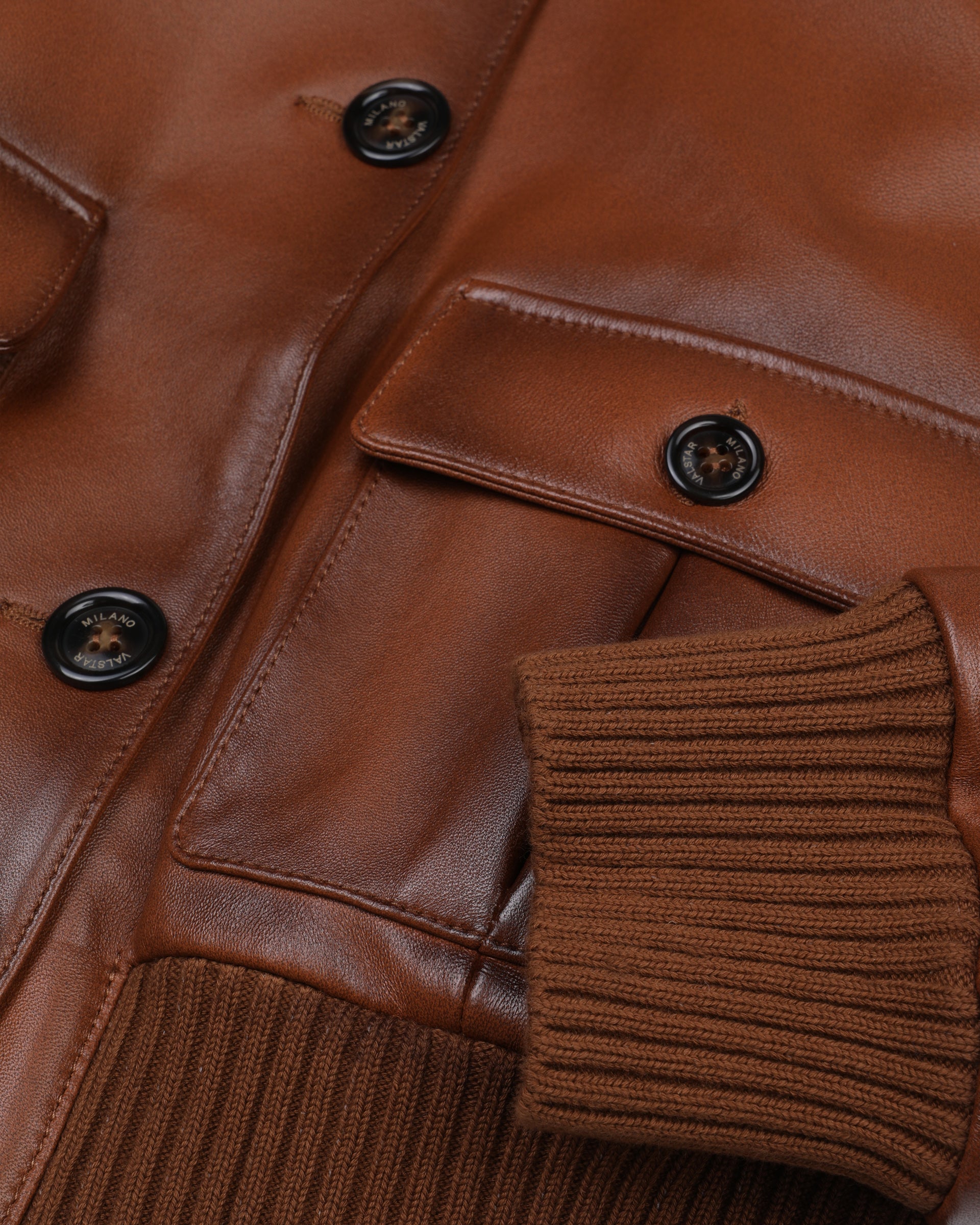 DONNA-VALSTARINO CROPPED CON BOTTONI IN NAPPA, BORDI FONDO E POLSI IN MAGLIA, FODERATO - Cognac