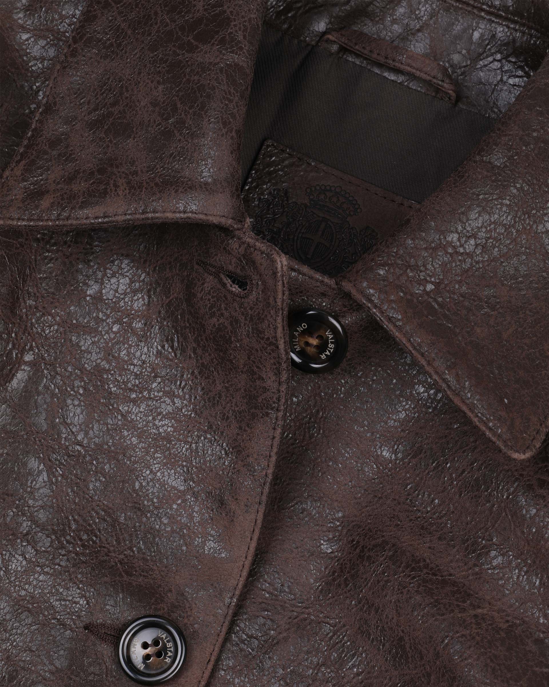 DONNA-VALSTARINO CROPPED CON BOTTONI IN PELLE CRACK, BORDI FONDO E POLSI IN MAGLIA, FODERATO - Brown