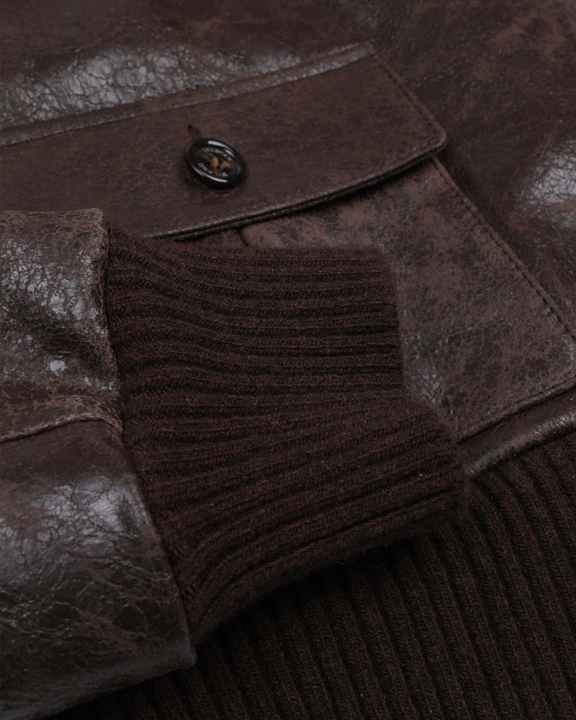 DONNA-VALSTARINO CROPPED CON BOTTONI IN PELLE CRACK, BORDI FONDO E POLSI IN MAGLIA, FODERATO - Brown