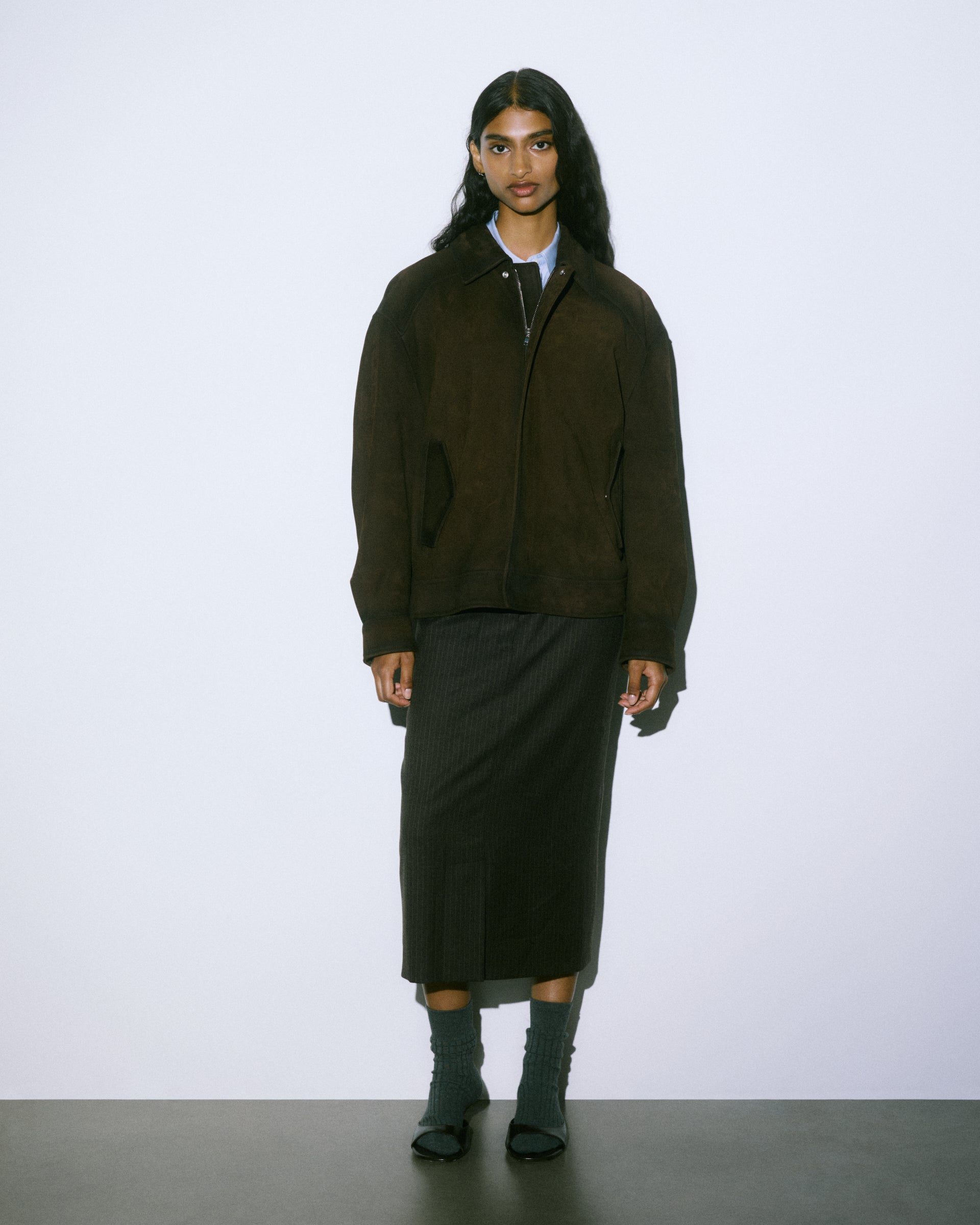 Boxy jacket in heavy suede effetto vintage, foderata. Marrone - Brown