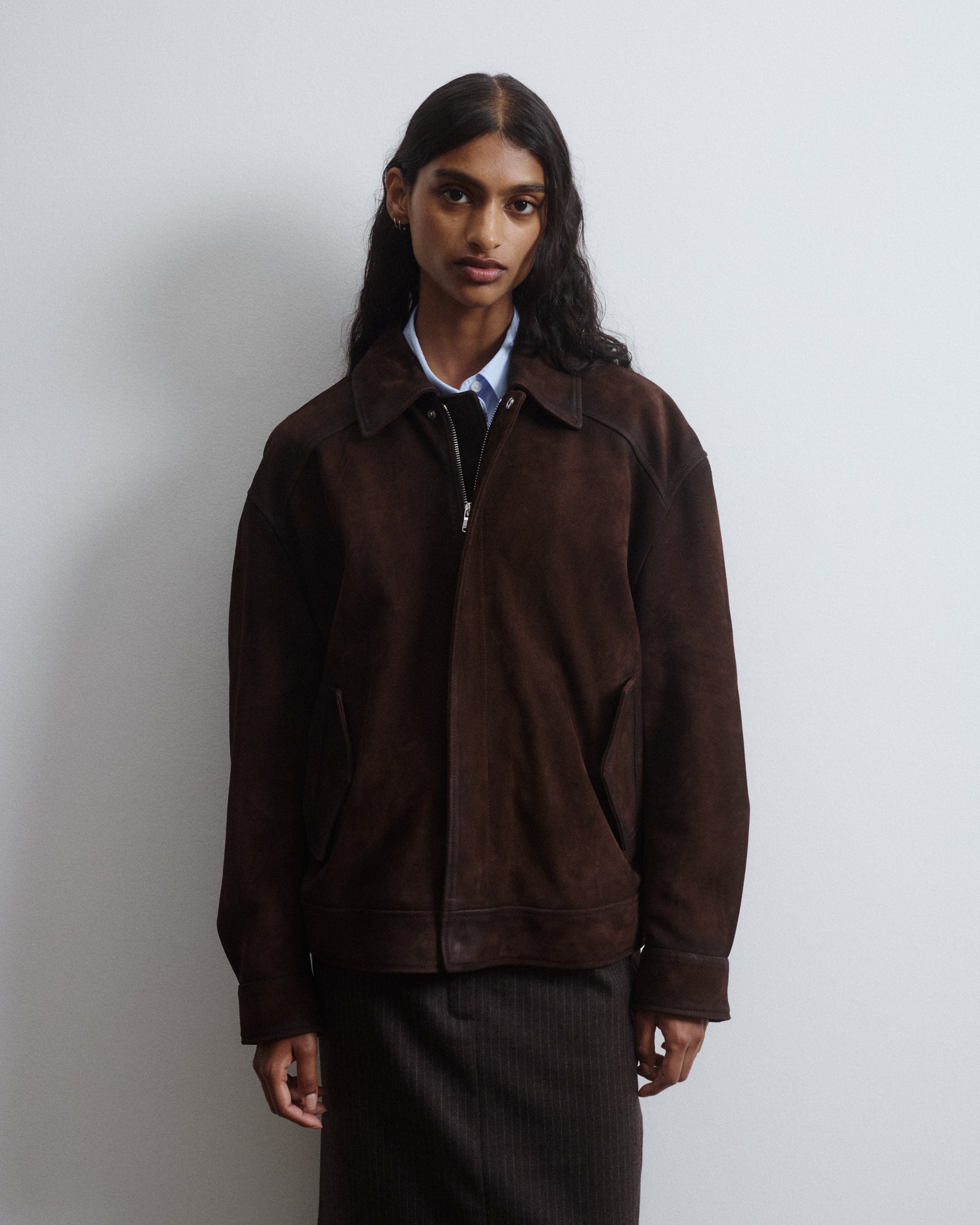Boxy jacket in heavy suede effetto vintage, foderata. Marrone - Brown