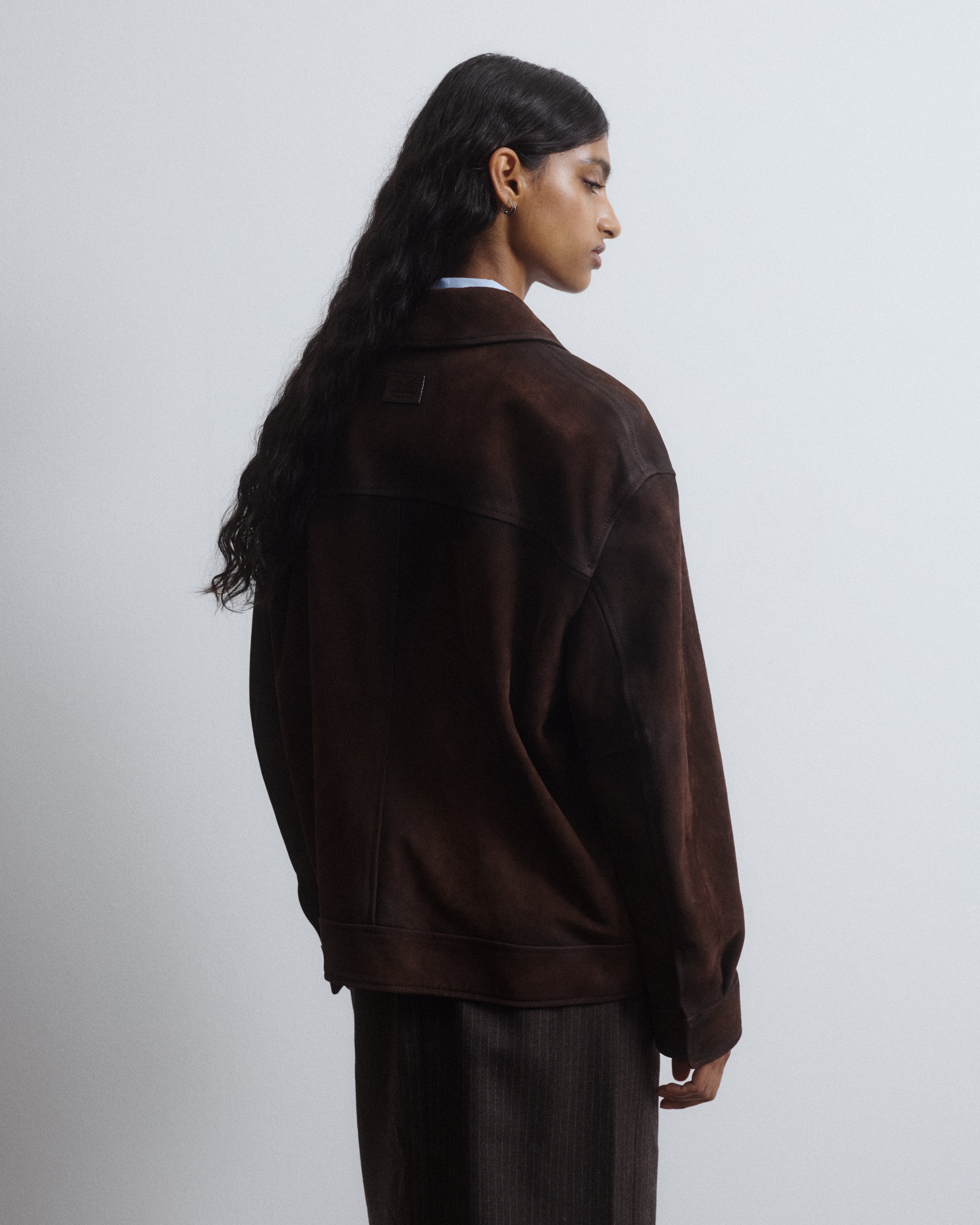 Boxy jacket in heavy suede effetto vintage, foderata. Marrone - Brown